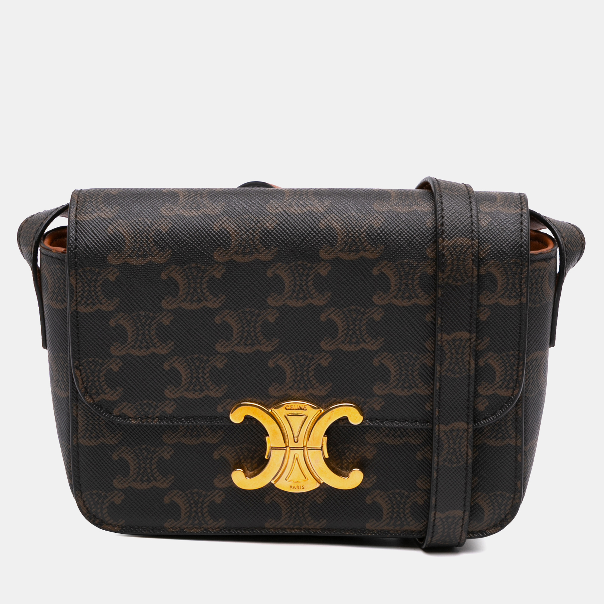 Pre-owned Celine Brown Teen Triomphe Coated Canvas Triomphe Crossbody