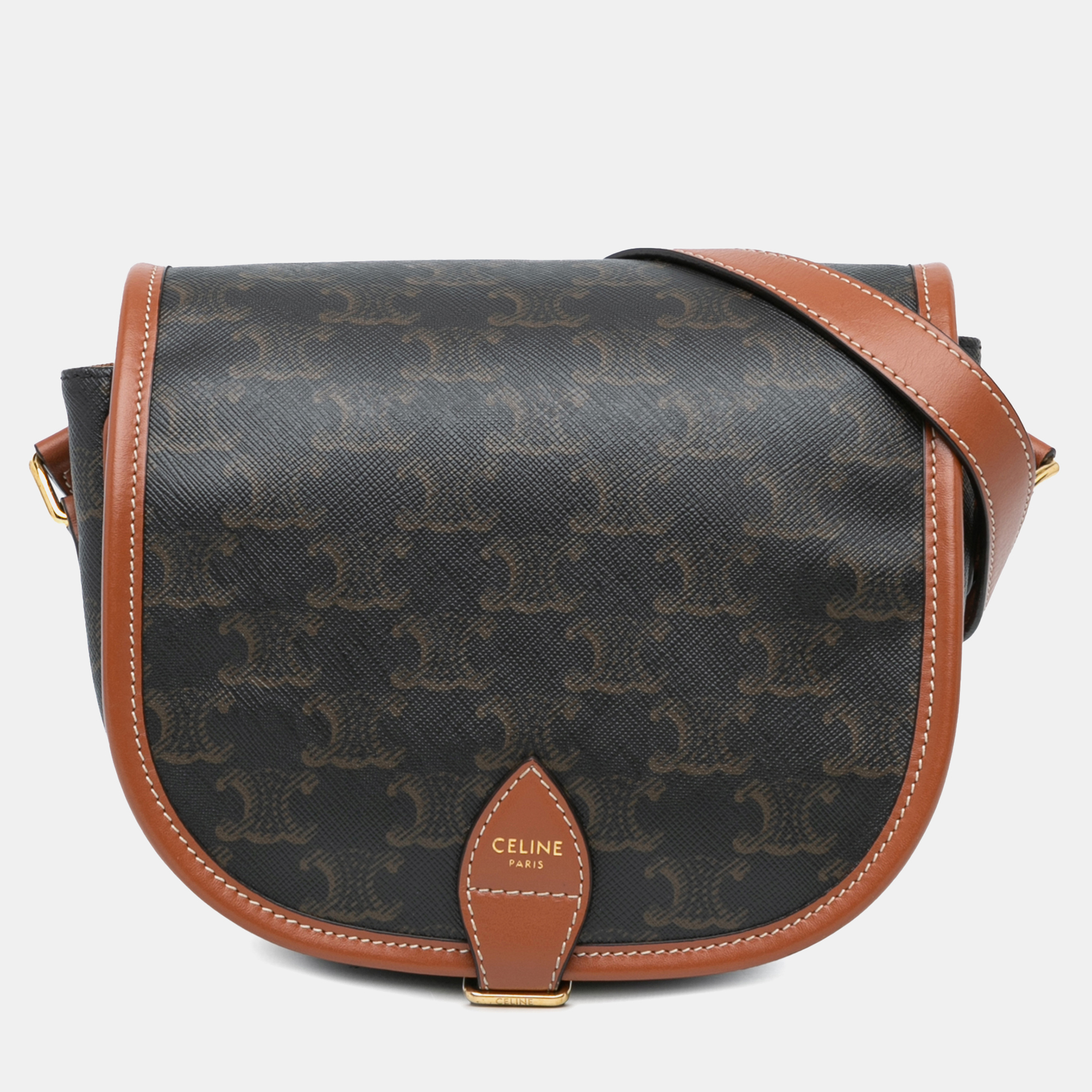 Pre-owned Celine Brown Medium Triomphe Coated Canvas Folco Crossbody