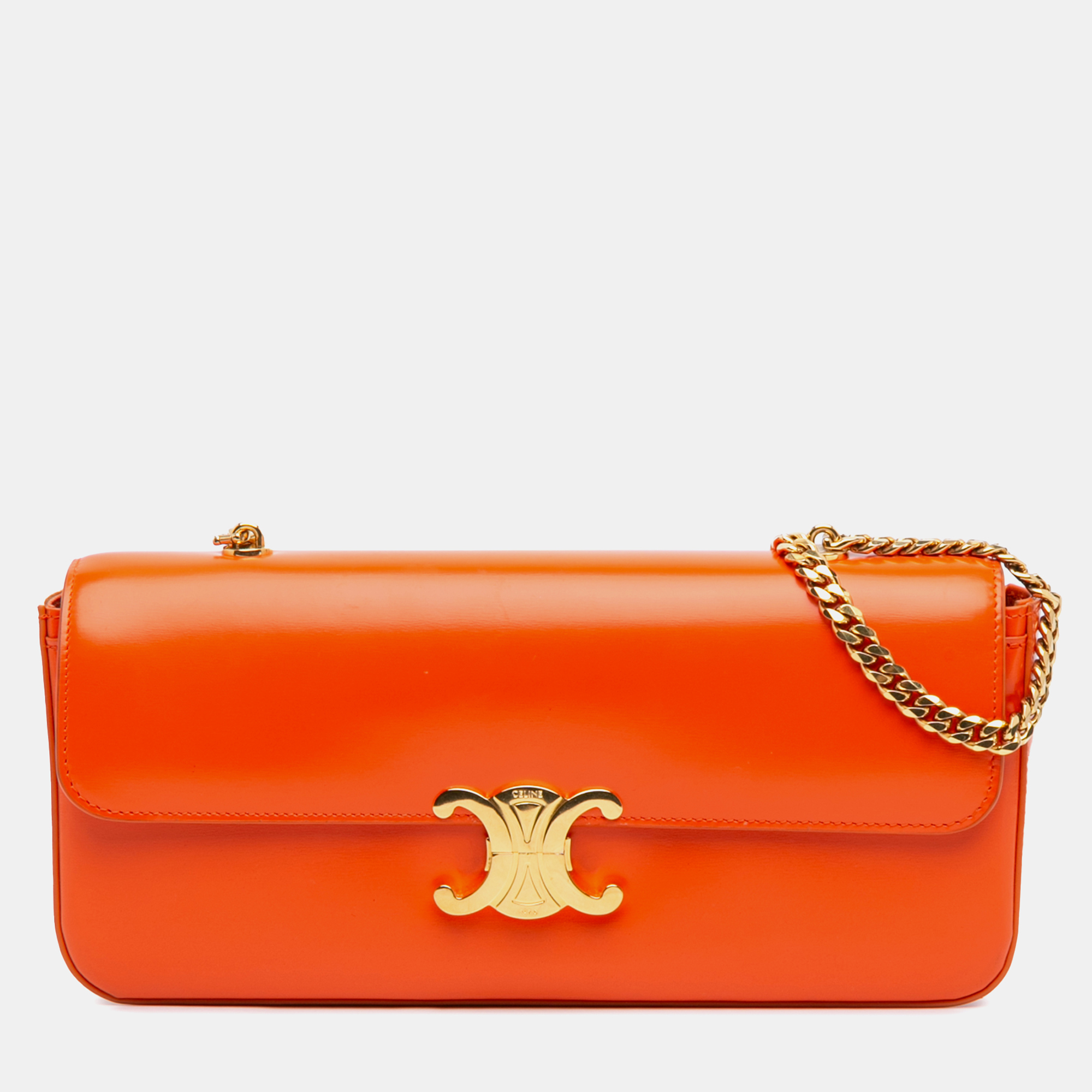 

Celine Orange Triomphe Calfskin Cuir Chain Shoulder Bag