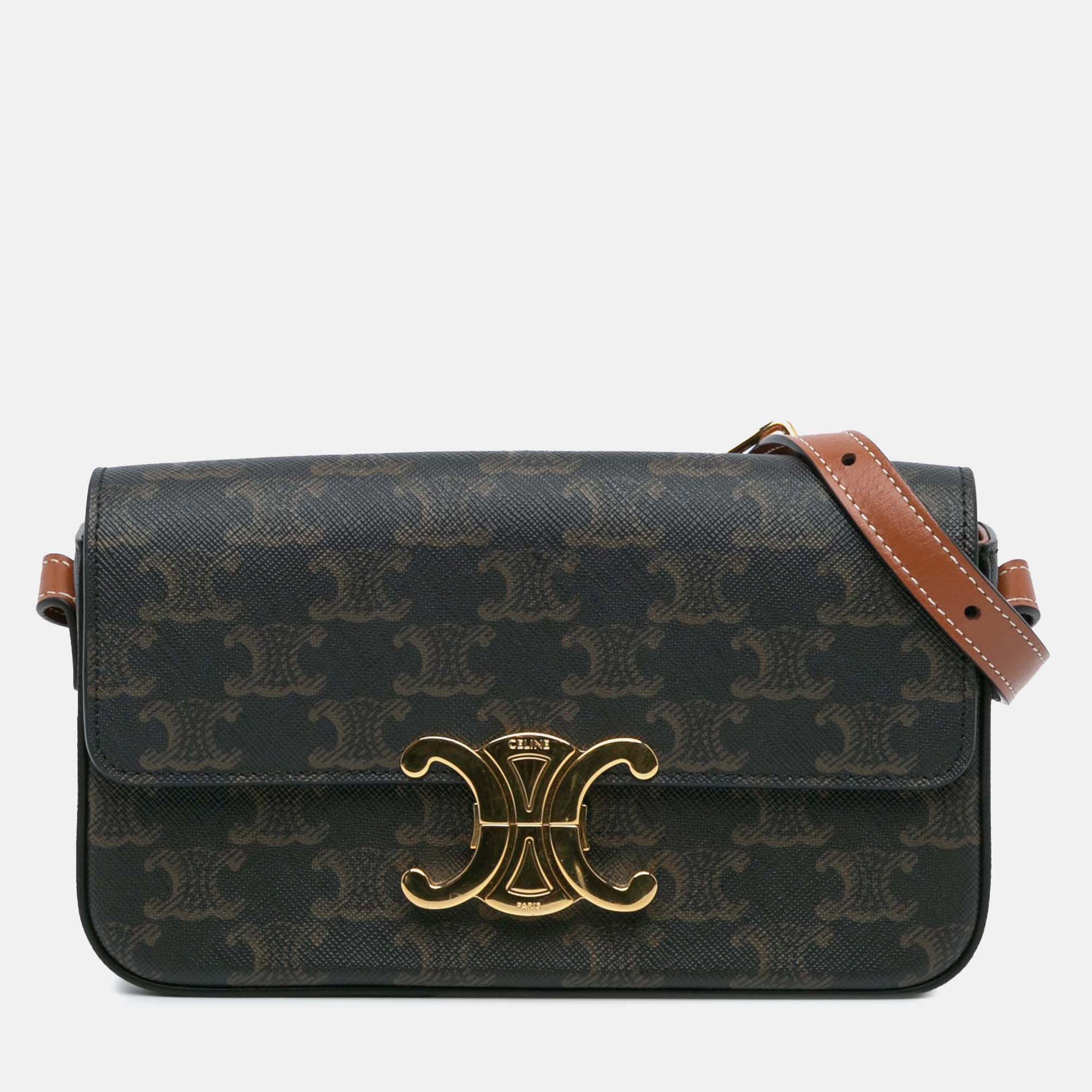 

Celine Brown Triomphe Coated Canvas Claude Shoulder Bag