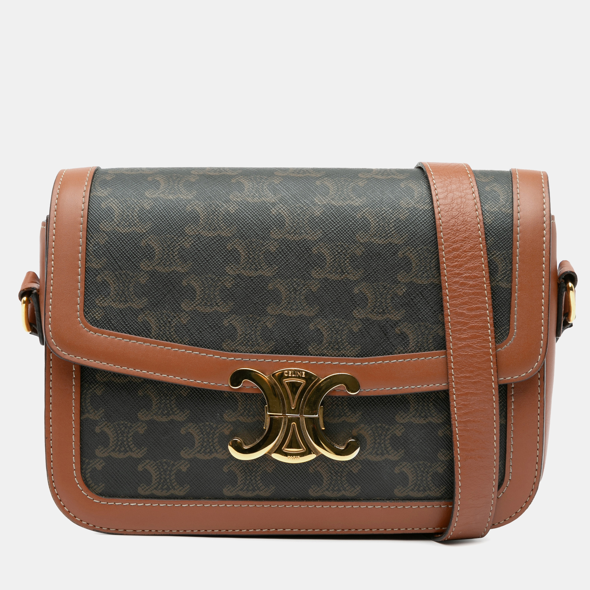 

Celine Brown Classique Triomphe Coated Canvas Triomphe Crossbody