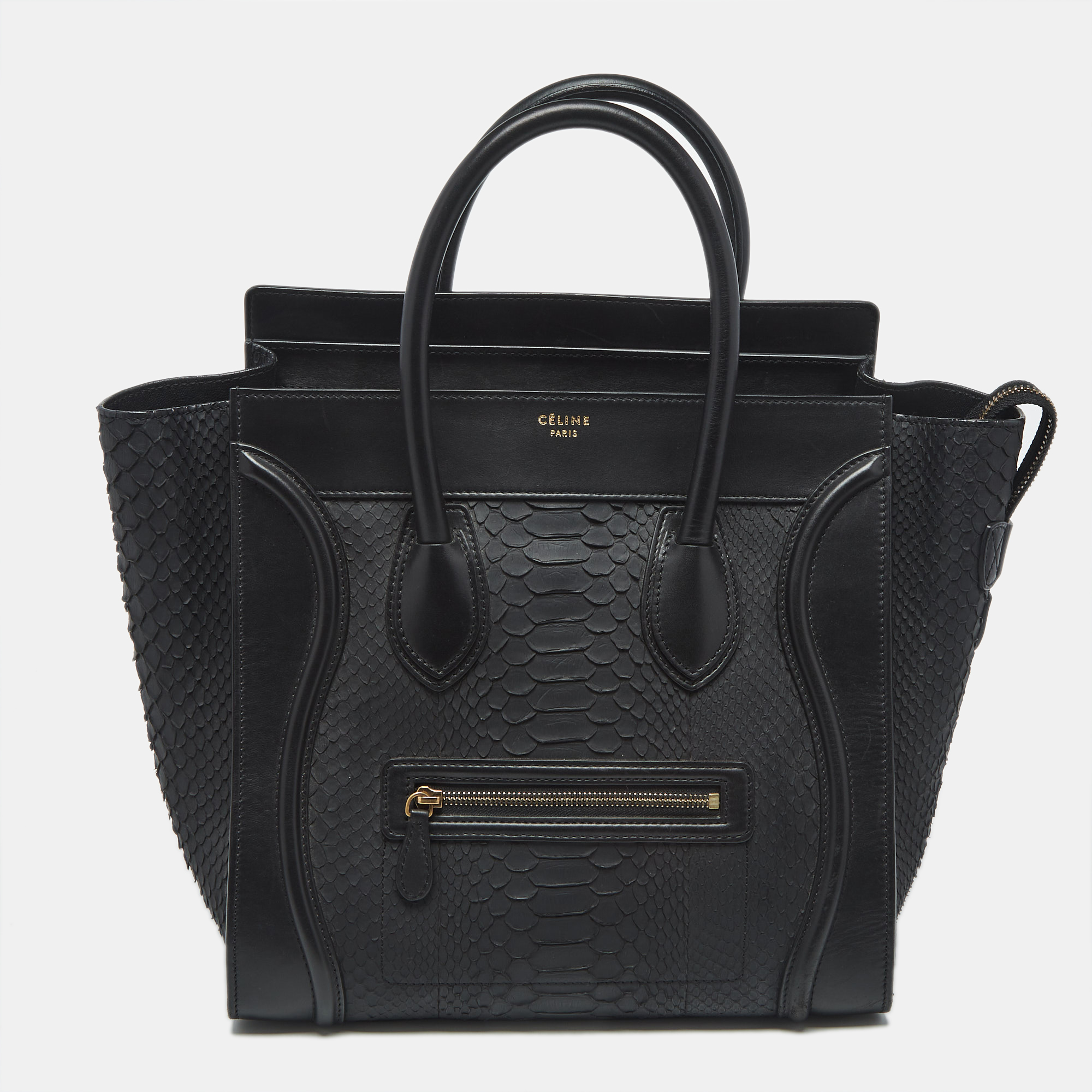 Pre-owned Celine Black Python Mini Luggage Tote