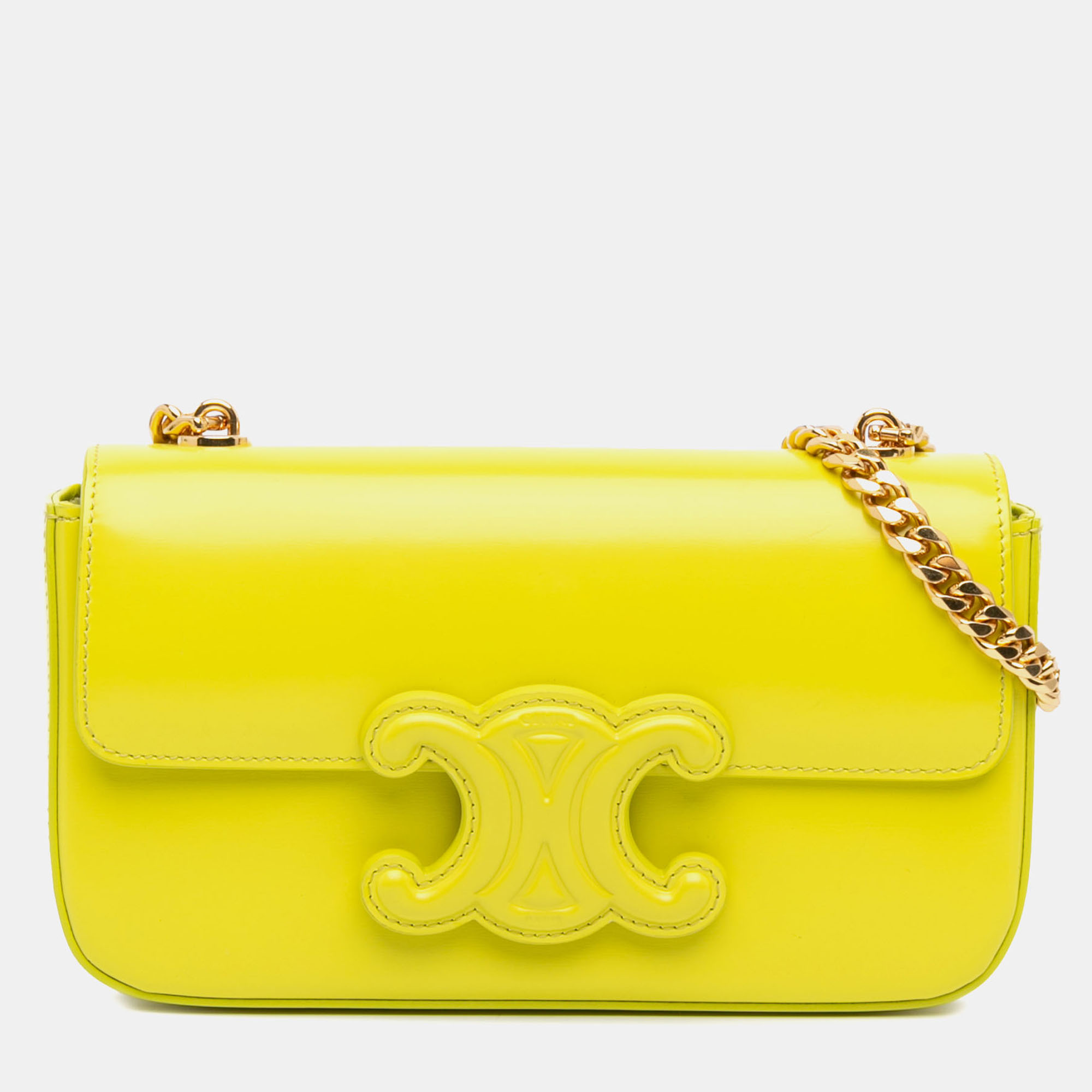 

Celine Yellow Calfskin Cuir Triomphe Chain Shoulder Bag