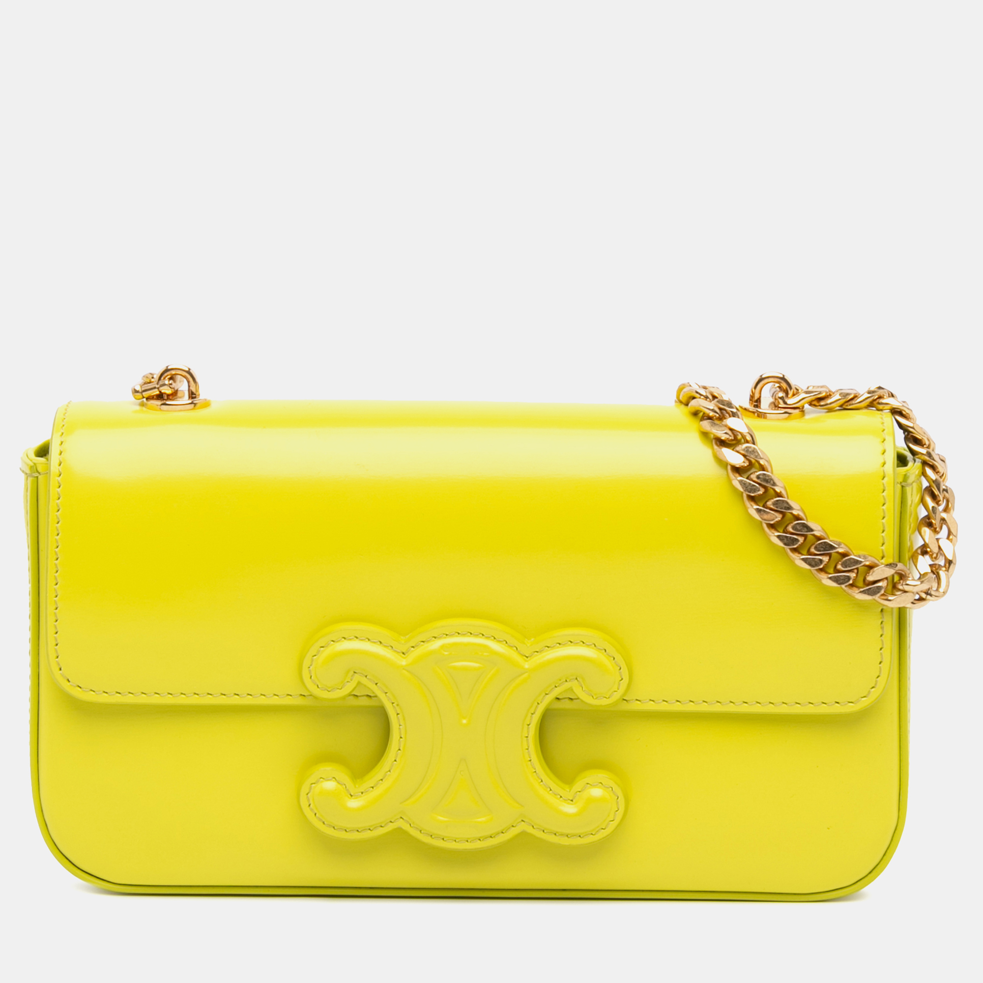 

Celine Yellow Calfskin Cuir Triomphe Chain Shoulder Bag