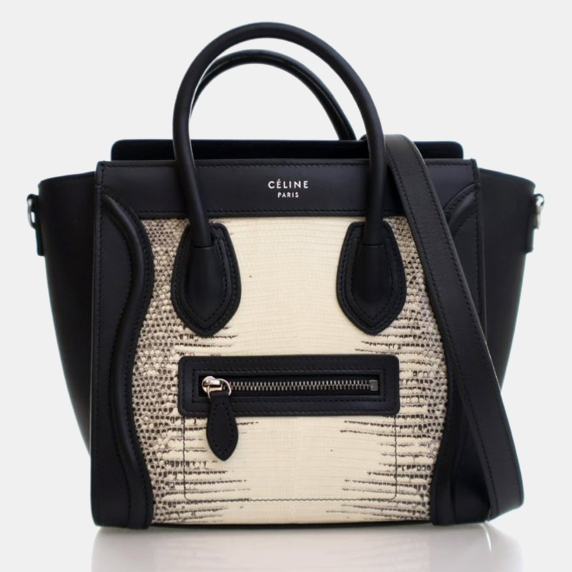 Pre-owned Celine Luggage Nano Black Lizard Leather Top Handle Tote Bag