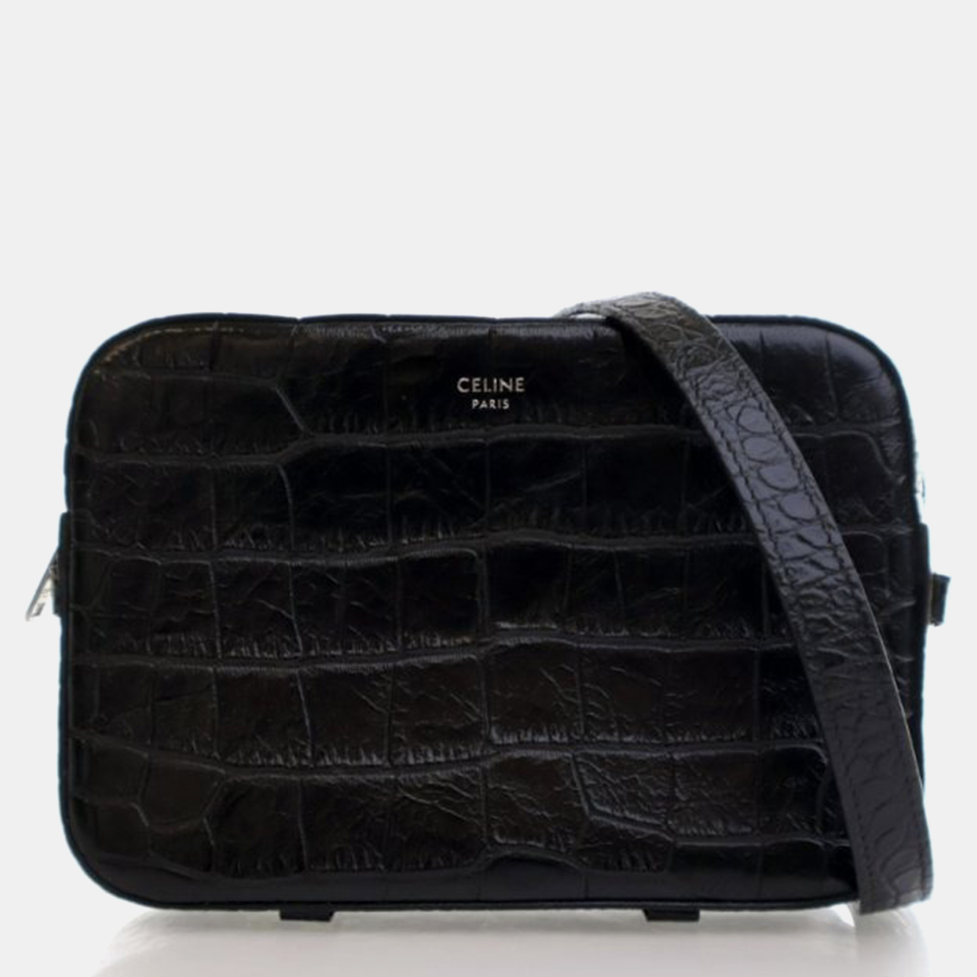 Pre-owned Celine Embossed Horizontal Phone Pouch In Black