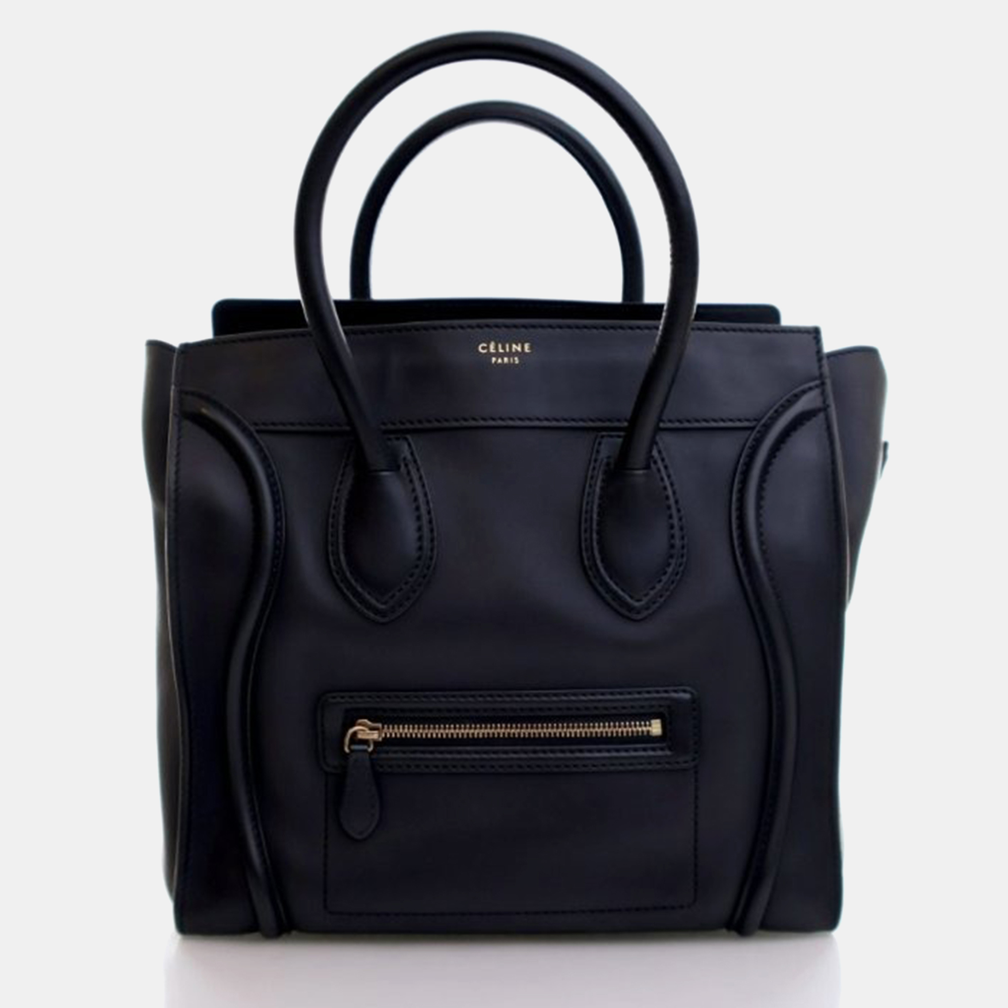 Pre-owned Celine Mini Calfskin Luggage Tote In Black