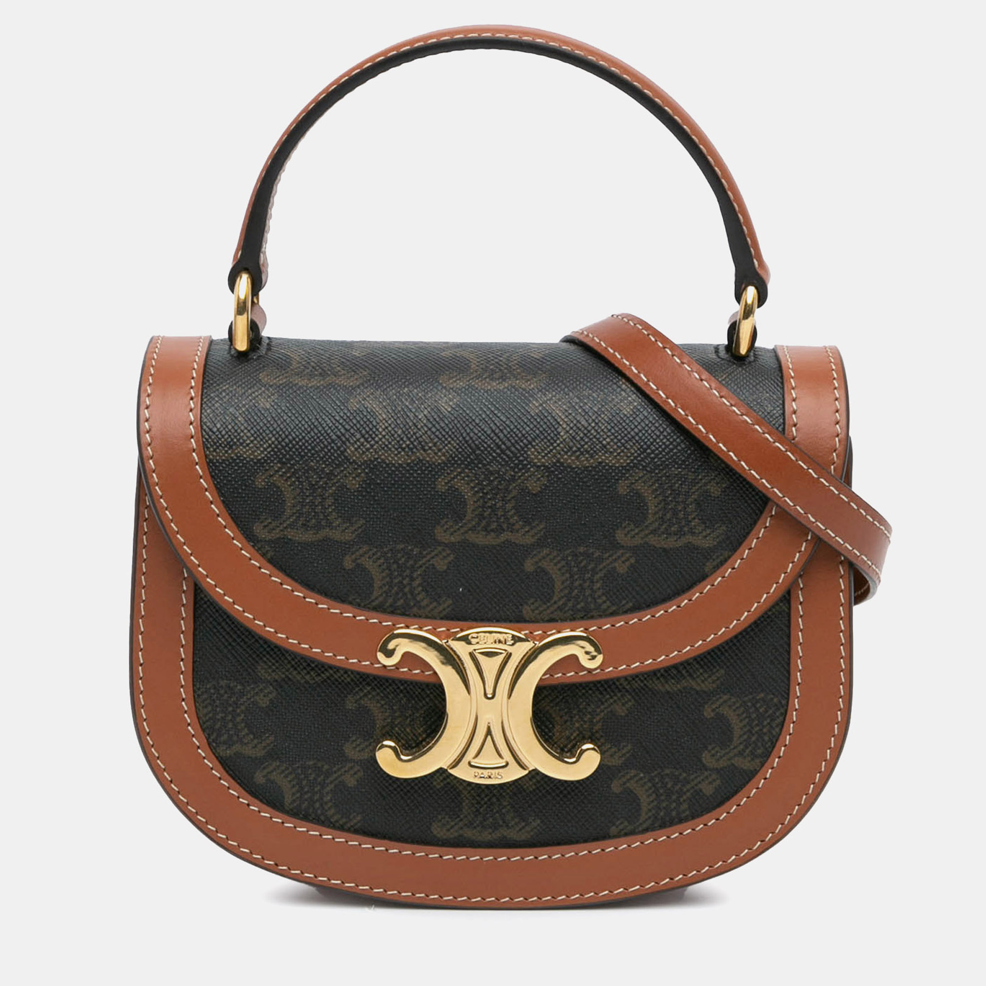 

Celine Brown Mini Triomphe Coated Canvas Besace Clea Satchel