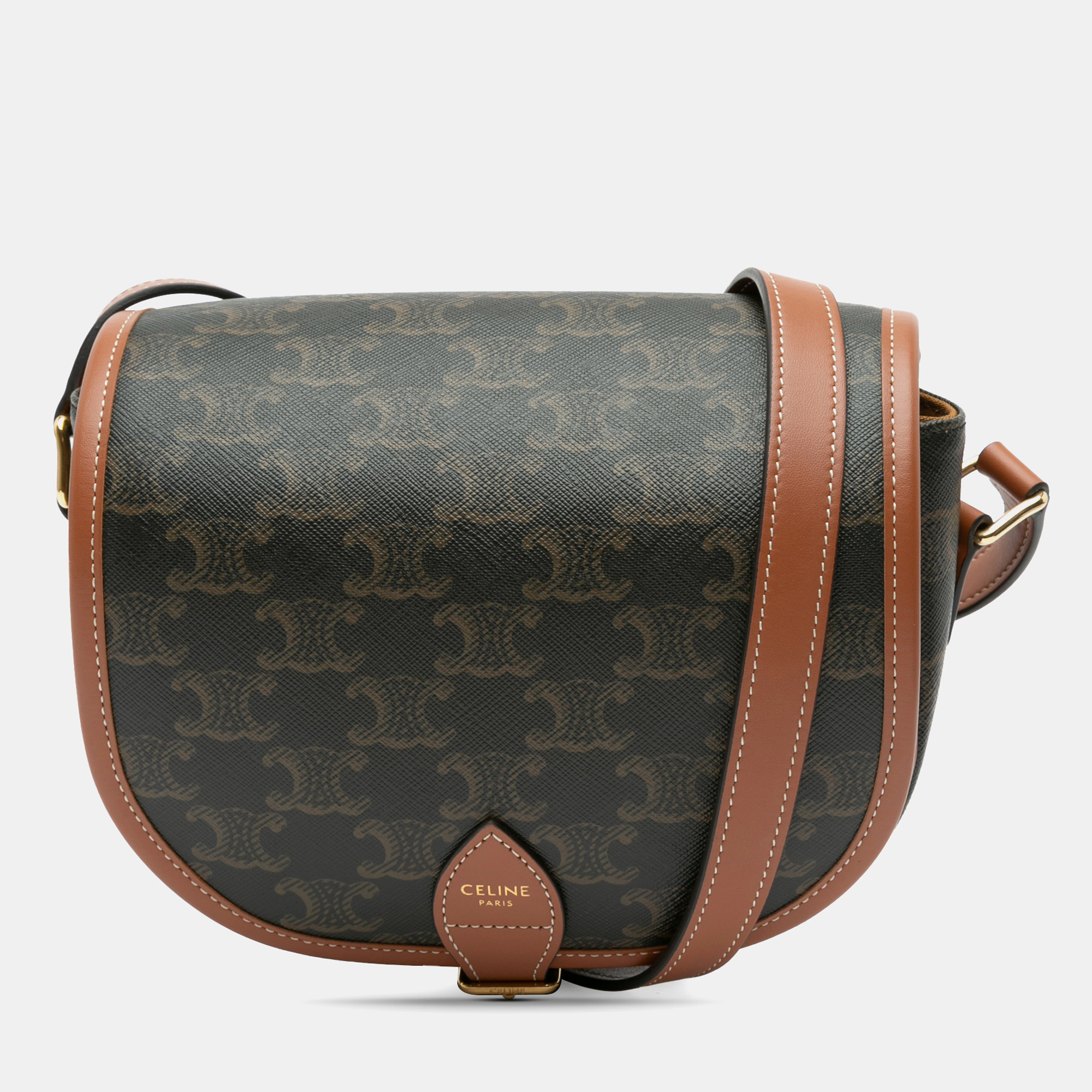 Pre-owned Celine Medium Triomphe Coated Canvas Folco Crossbody In Brown