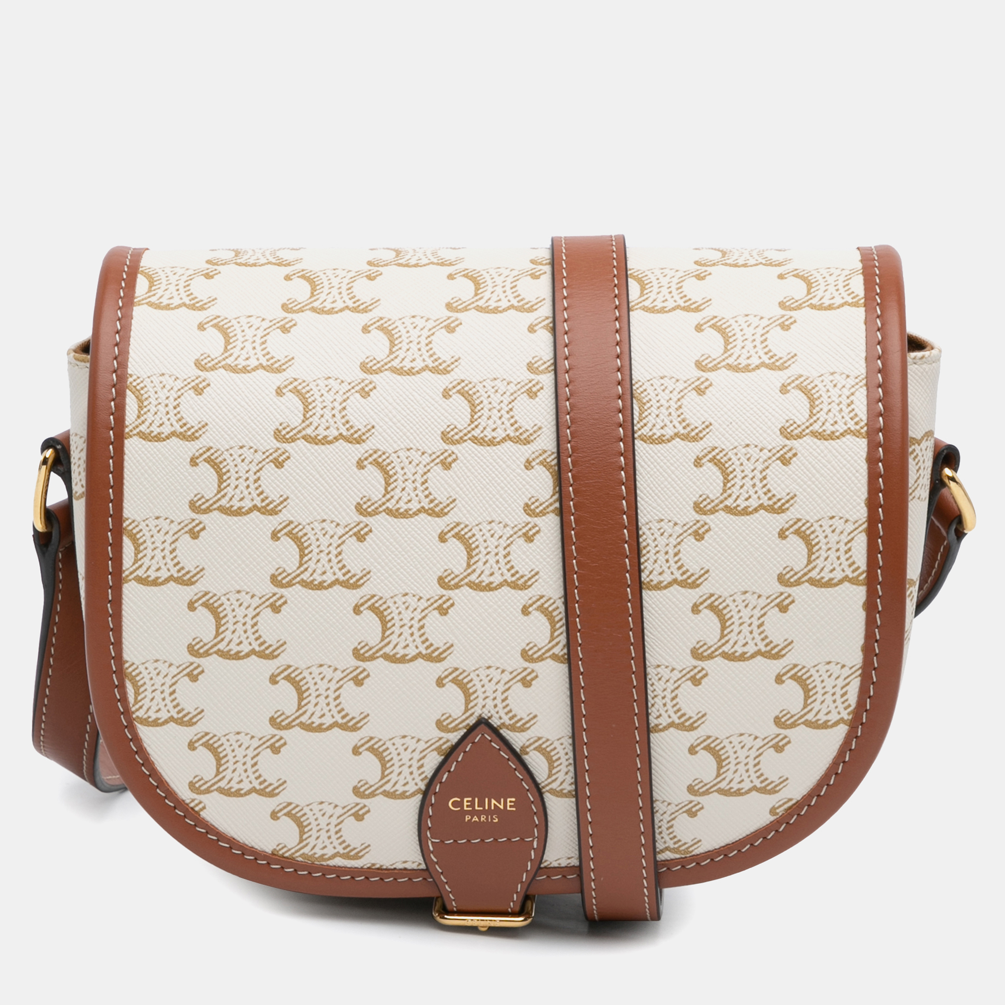 

Celine Medium Triomphe Coated Canvas Folco Crossbody, White