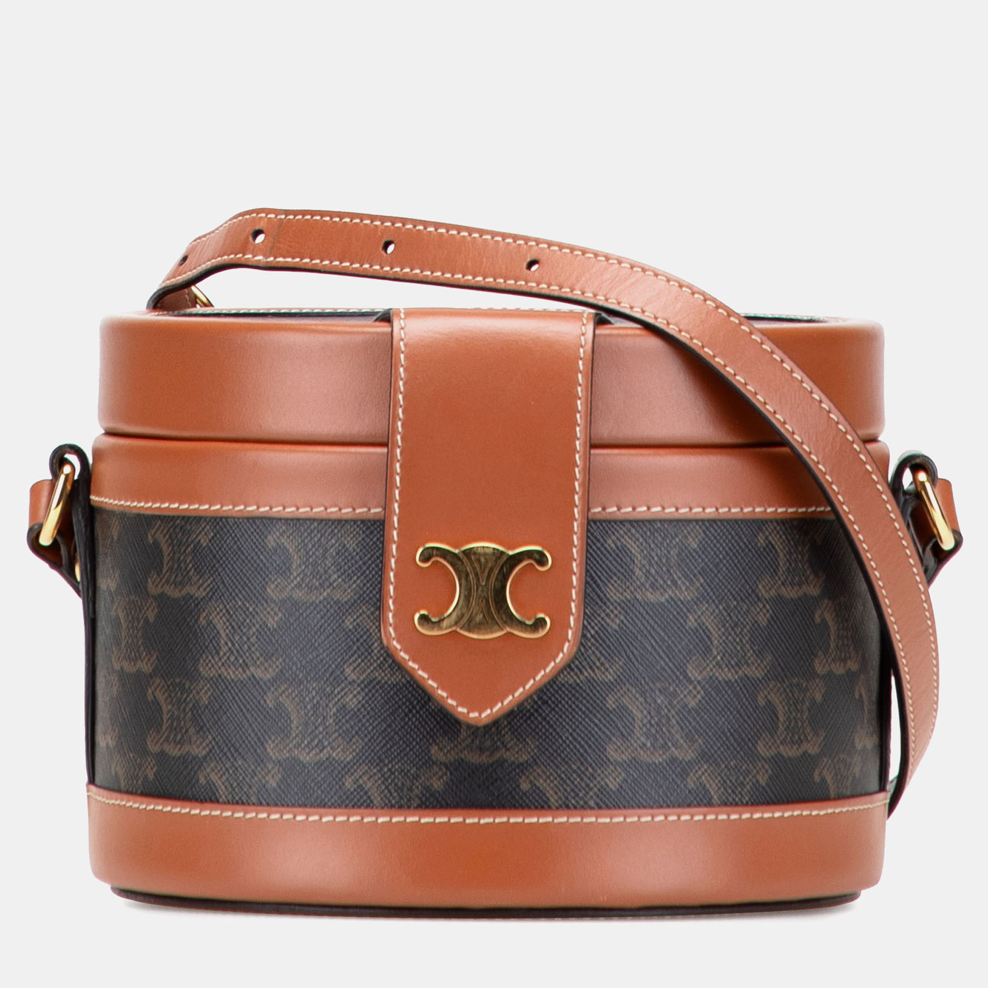 Pre-owned Celine Brown Medium Triomphe Coated Canvas Tambour Crossbody