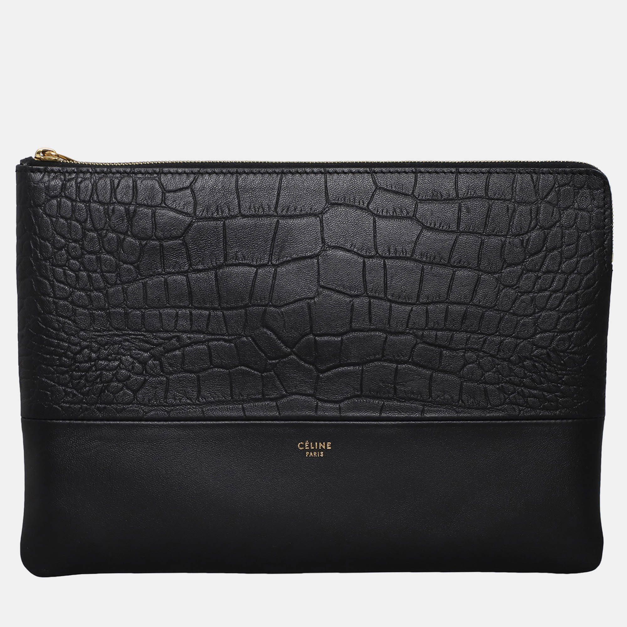 

Celine Croc-Embossed Pouch, Black