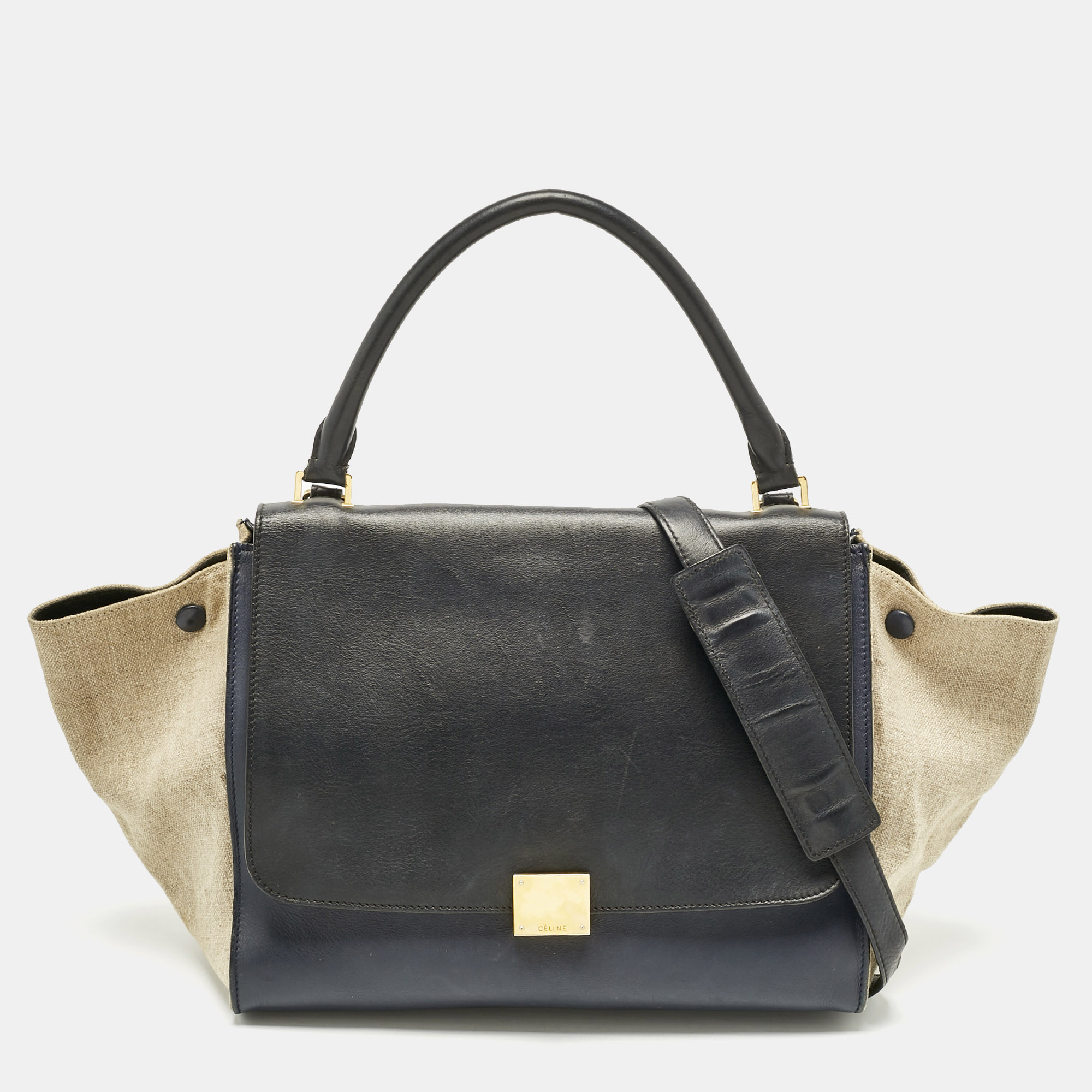 

Celine Tricolor Leather and Canvas  Trapeze Top Handle Bag, Multicolor