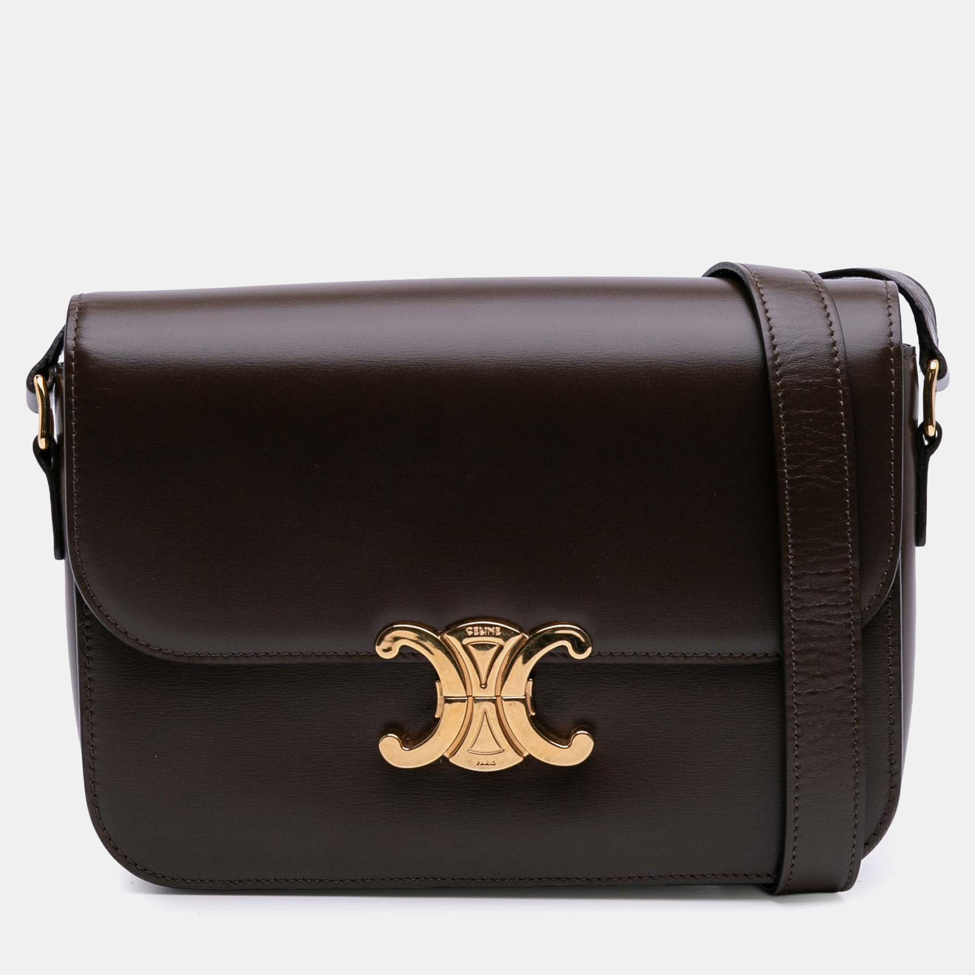 

Celine Brown Classique Shiny Calfskin Triomphe Crossbody
