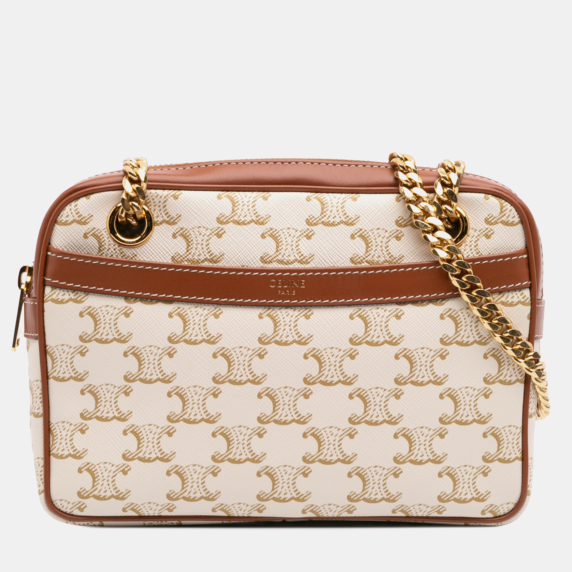 

Celine White Small Triomphe Coated Canvas Patapans Shoulder Bag