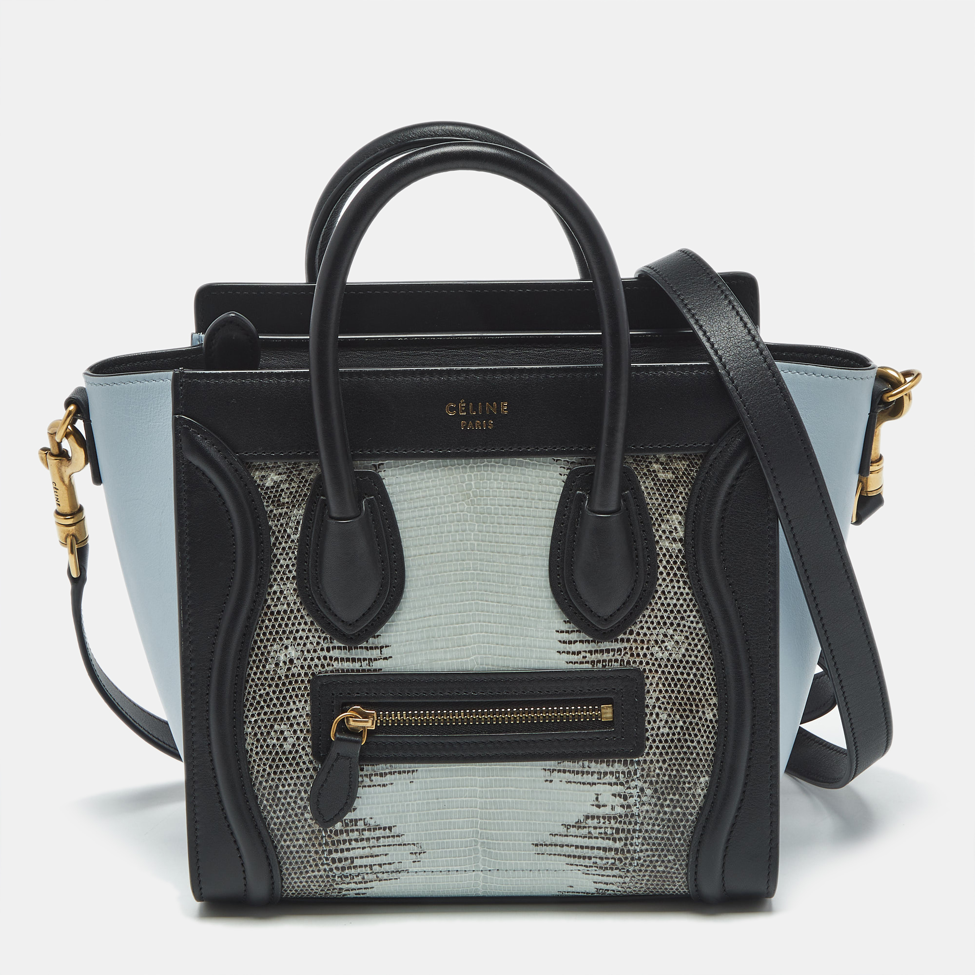 

Celine Tricolor Lizard and Leather Nano Luggage Tote, Multicolor