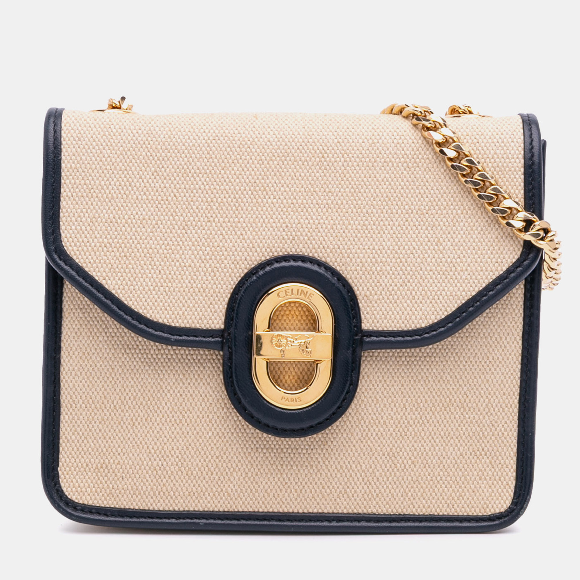 Pre-owned Celine Beige Brown Canvas Sulky Clutch With Chain In Sand