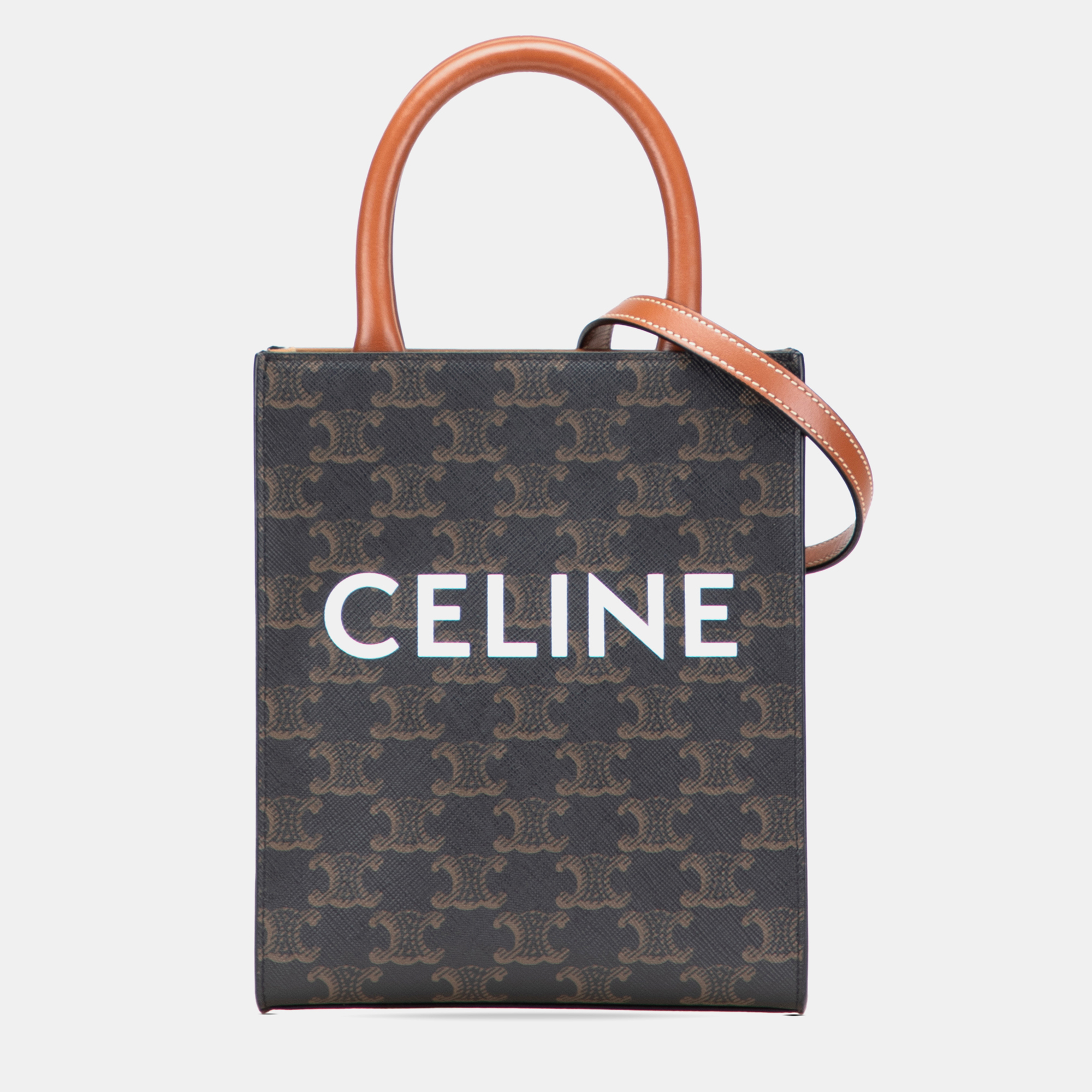 

Celine Brown Mini Triomphe Coated Canvas Vertical Cabas Satchel