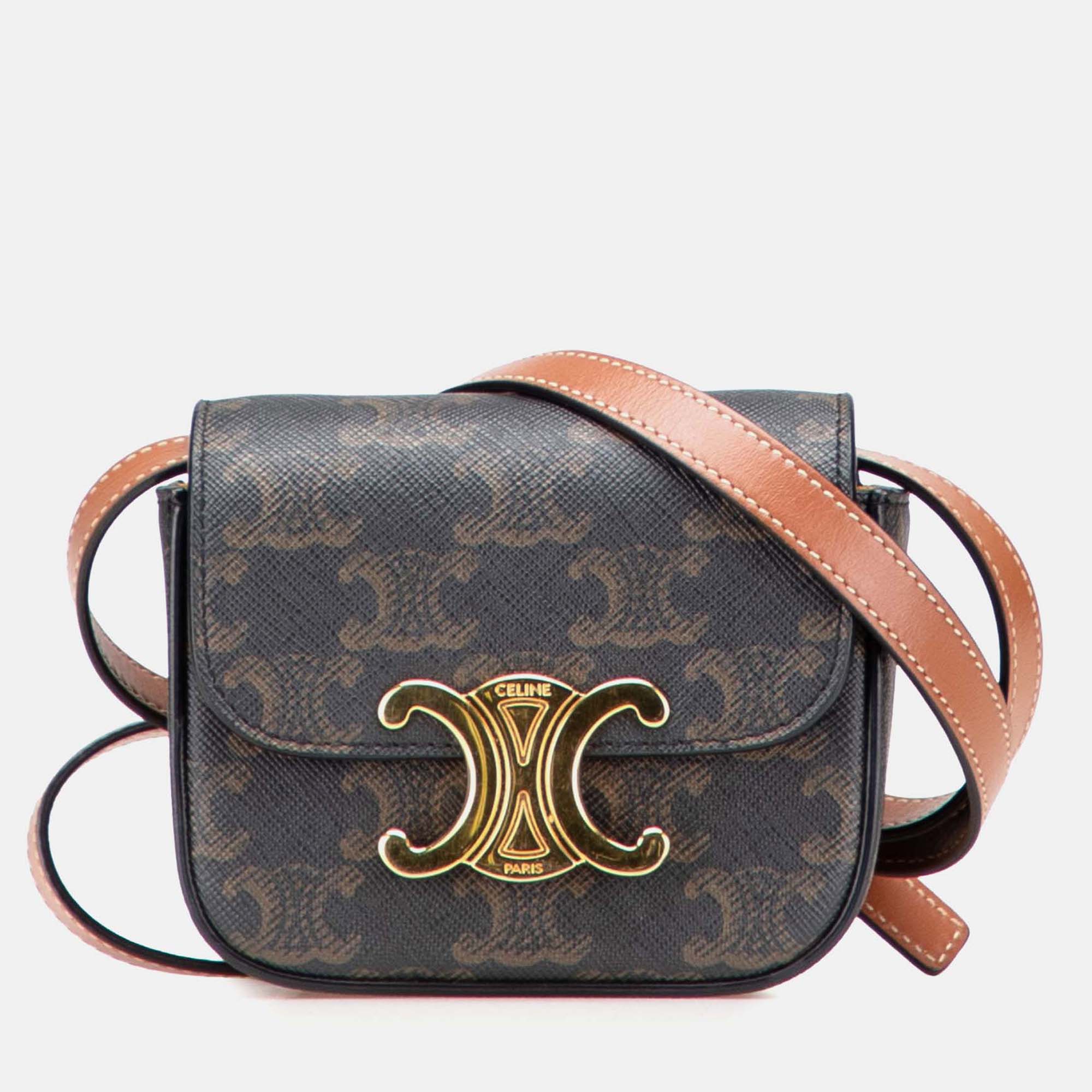 

Celine Brown Mini Triomphe Coated Canvas Triomphe Crossbody