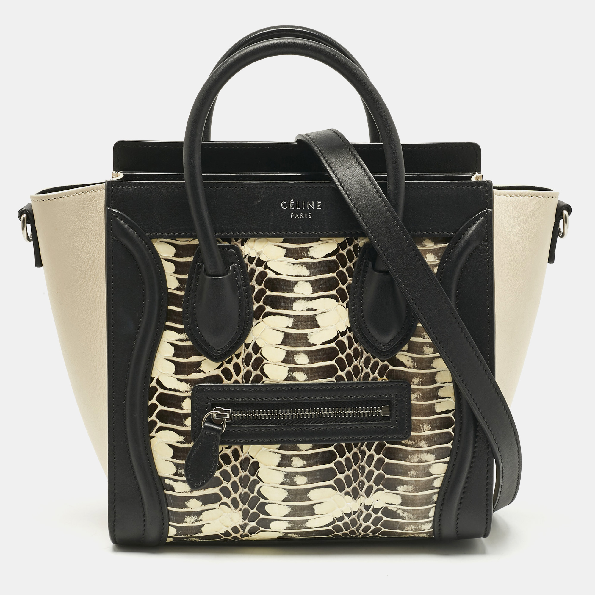 

Celine Black/Beige Watersnake and Leather Nano Luggage Tote