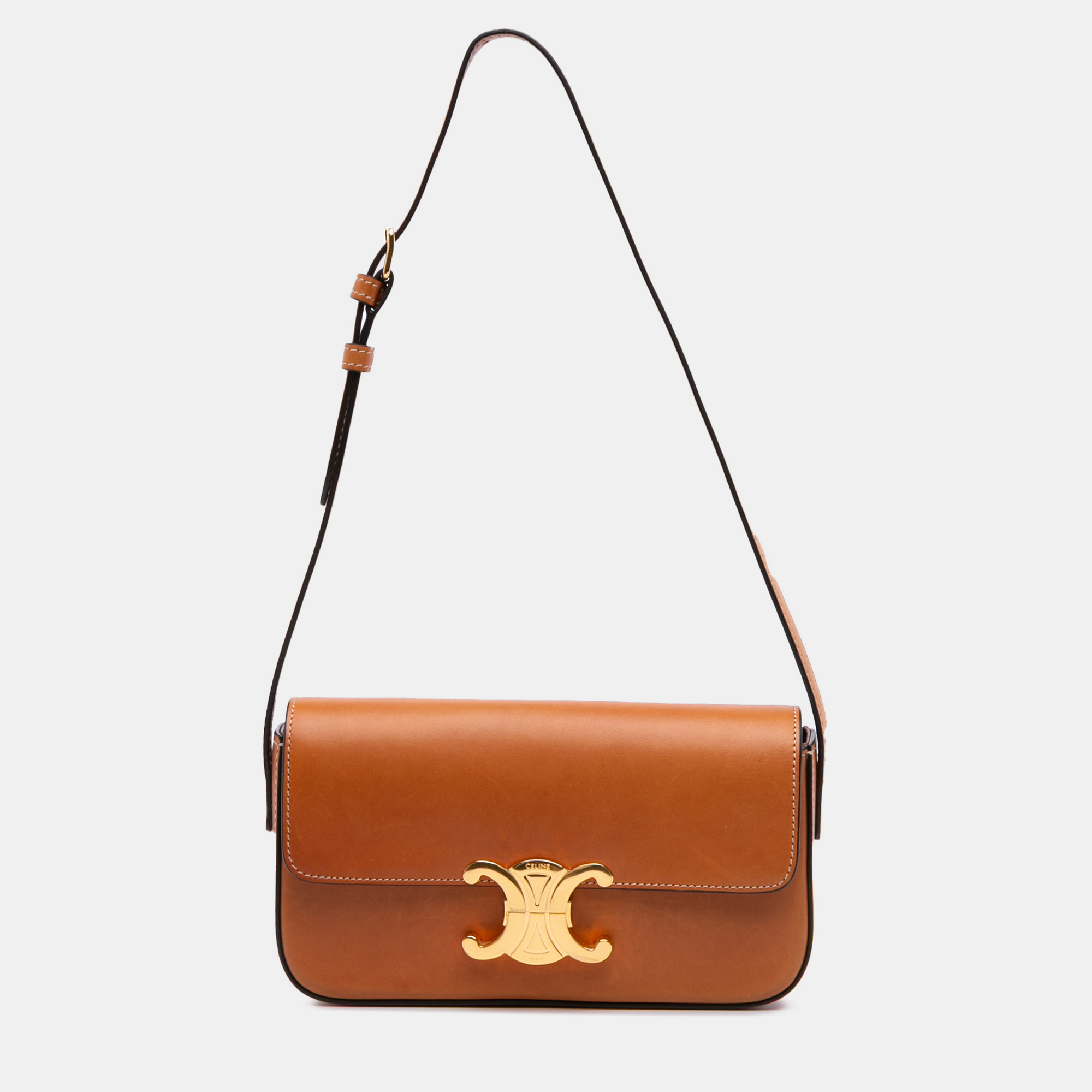 Pre-owned Celine Brown Shiny Calfskin Claude Shoulder Bag