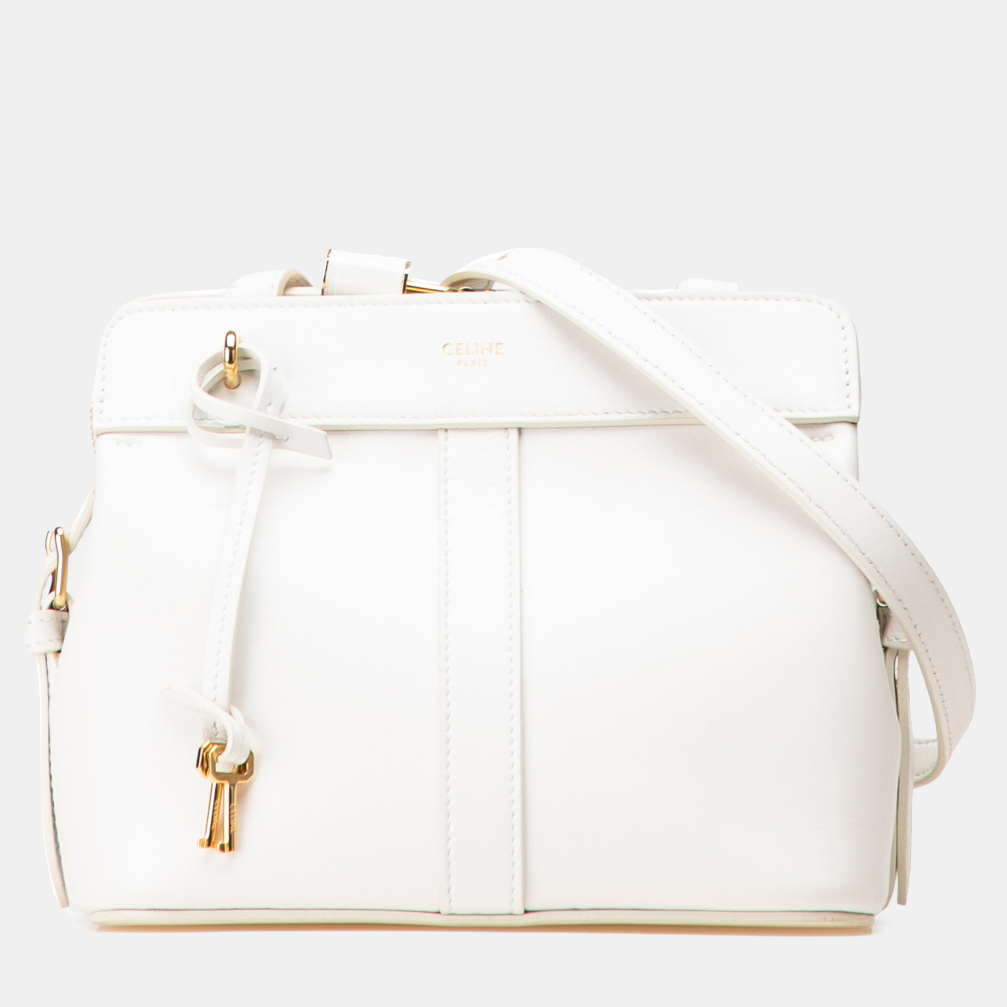 Pre-owned Celine White Teen Leather Cabas De France Crossbody