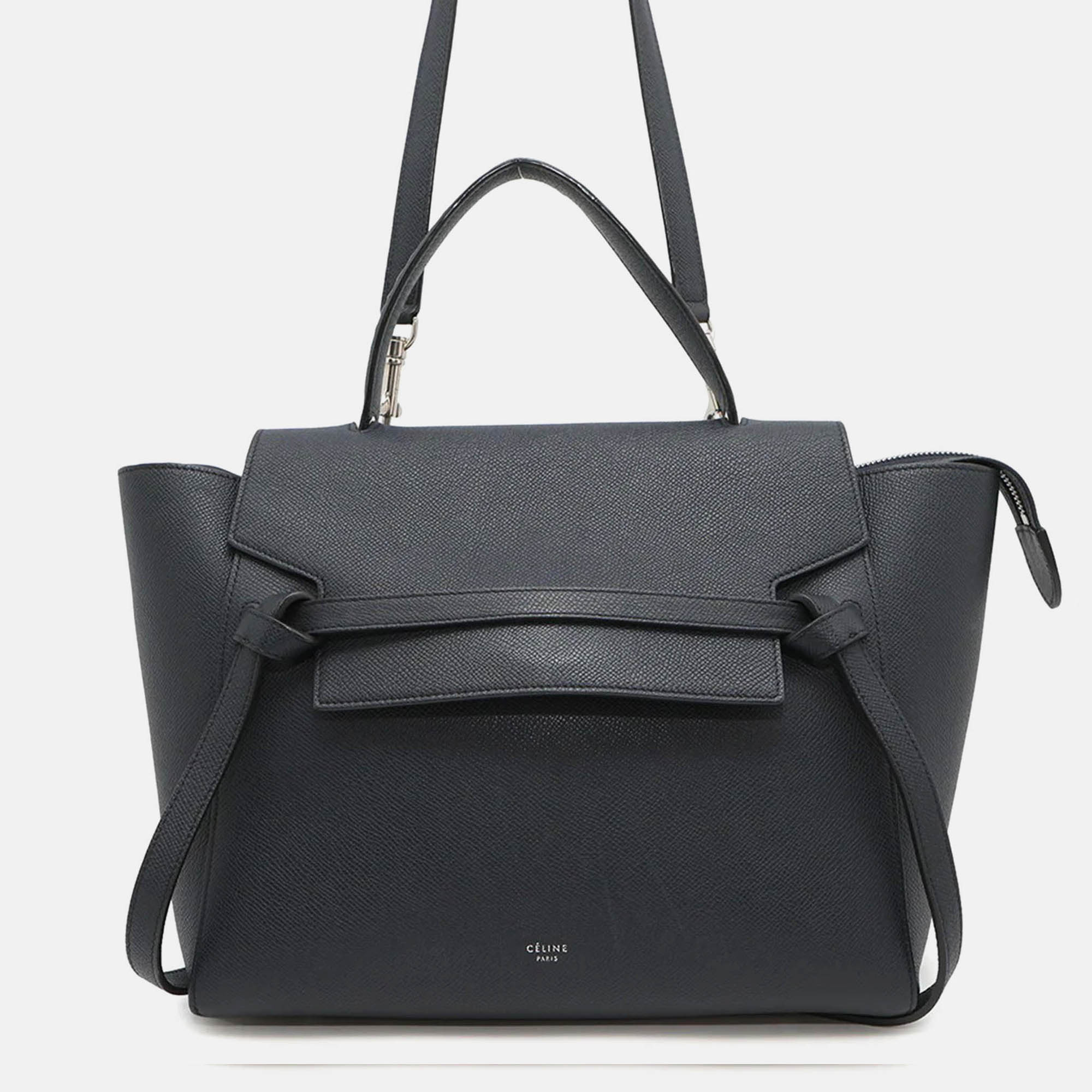 Pre-owned Celine Belt Bag Navy Leather Size Mini In Blue