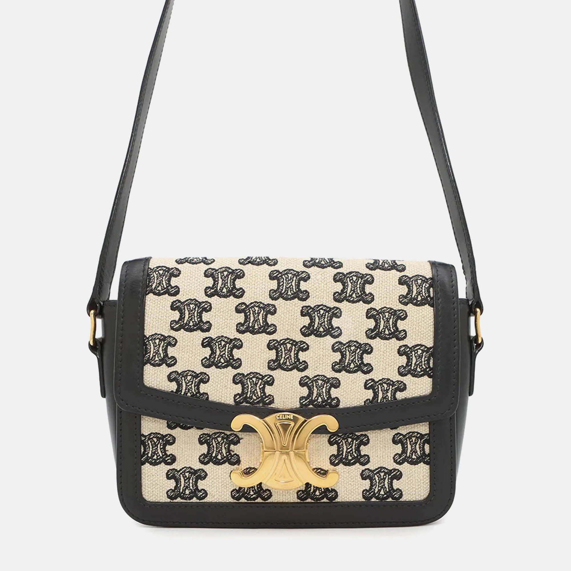 

Celine Triomphe Teen Shoulder Bag Black/Beige Canvas Leather