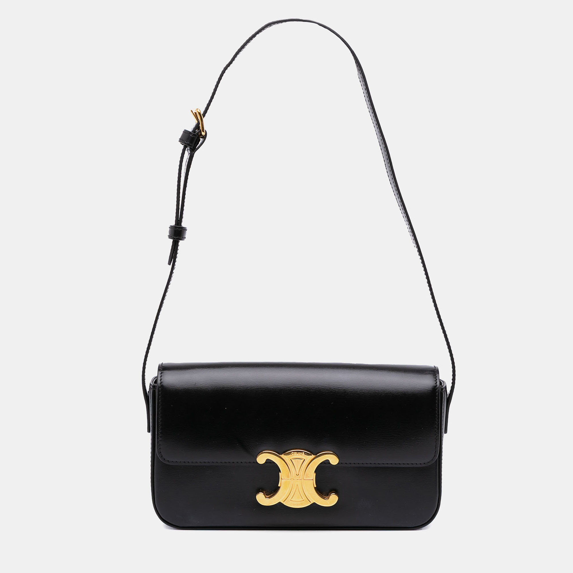 Pre-owned Celine Black Shiny Calfskin Claude Shoulder Bag
