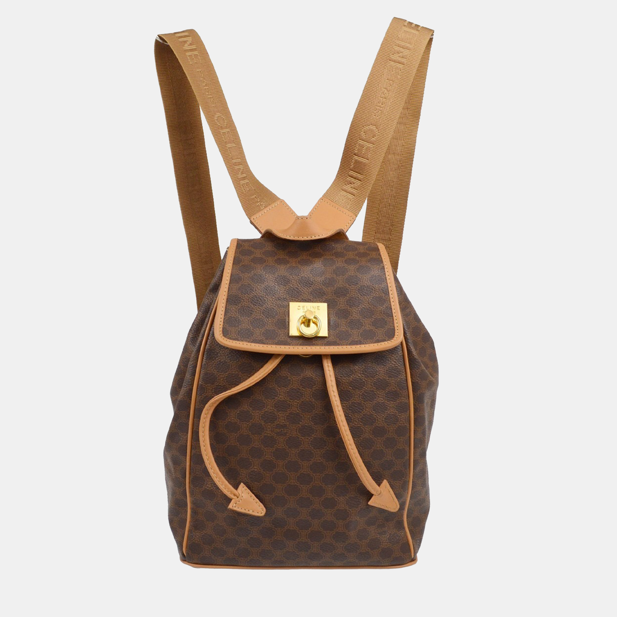 Pre-owned Celine Macadam Brown Canvas And Leather Backpack
