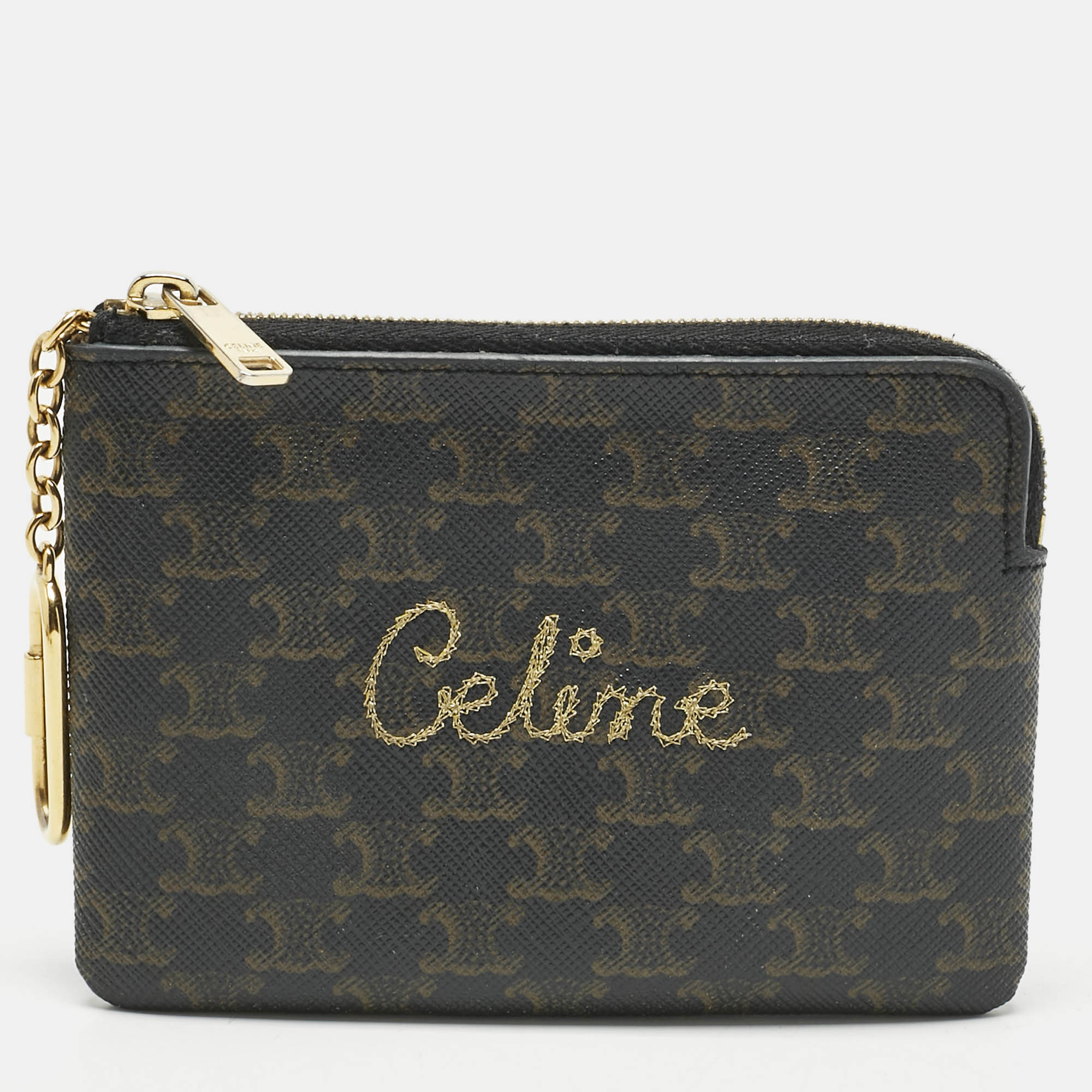 Pre-owned Celine Brown Triomphe Coated Canvas Embroidered Coin Purse