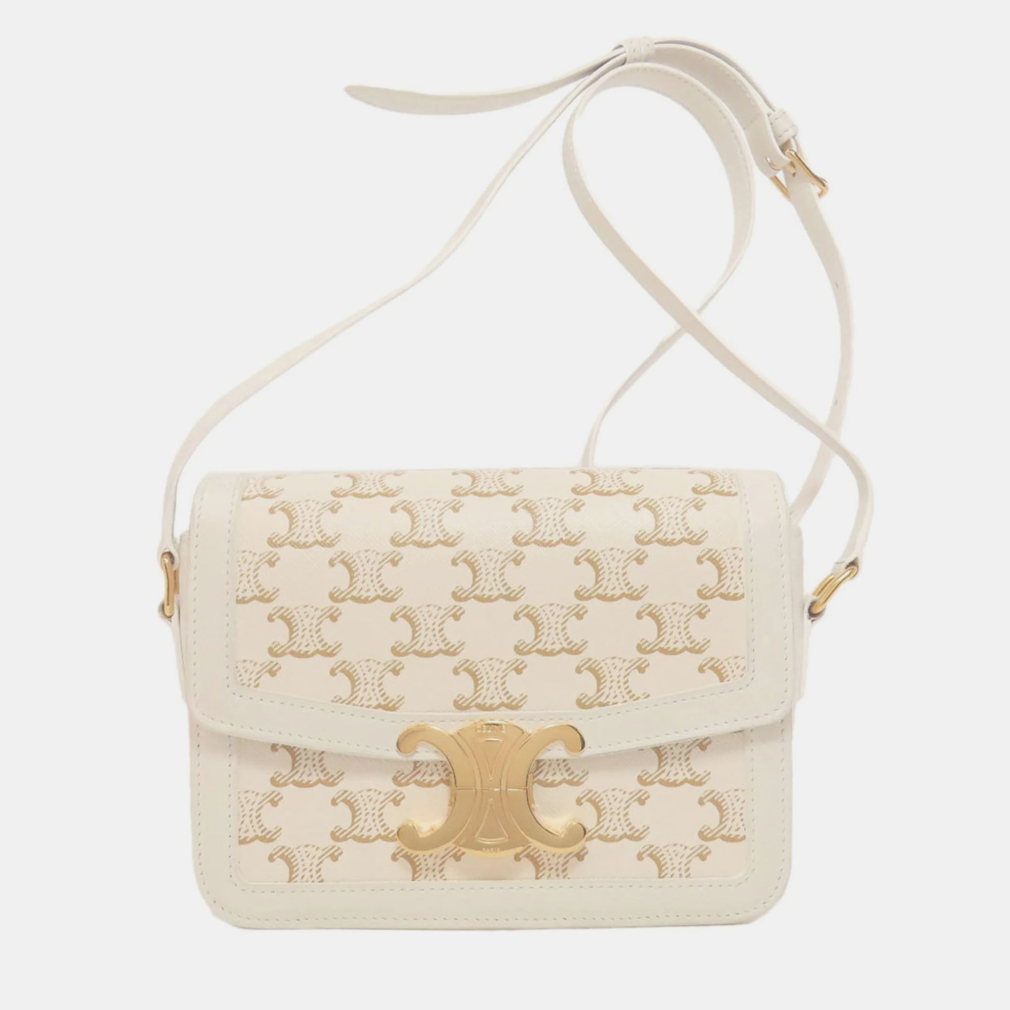 

Celine Teen Triomphe Calfskin Leather Shoulder Bag, White