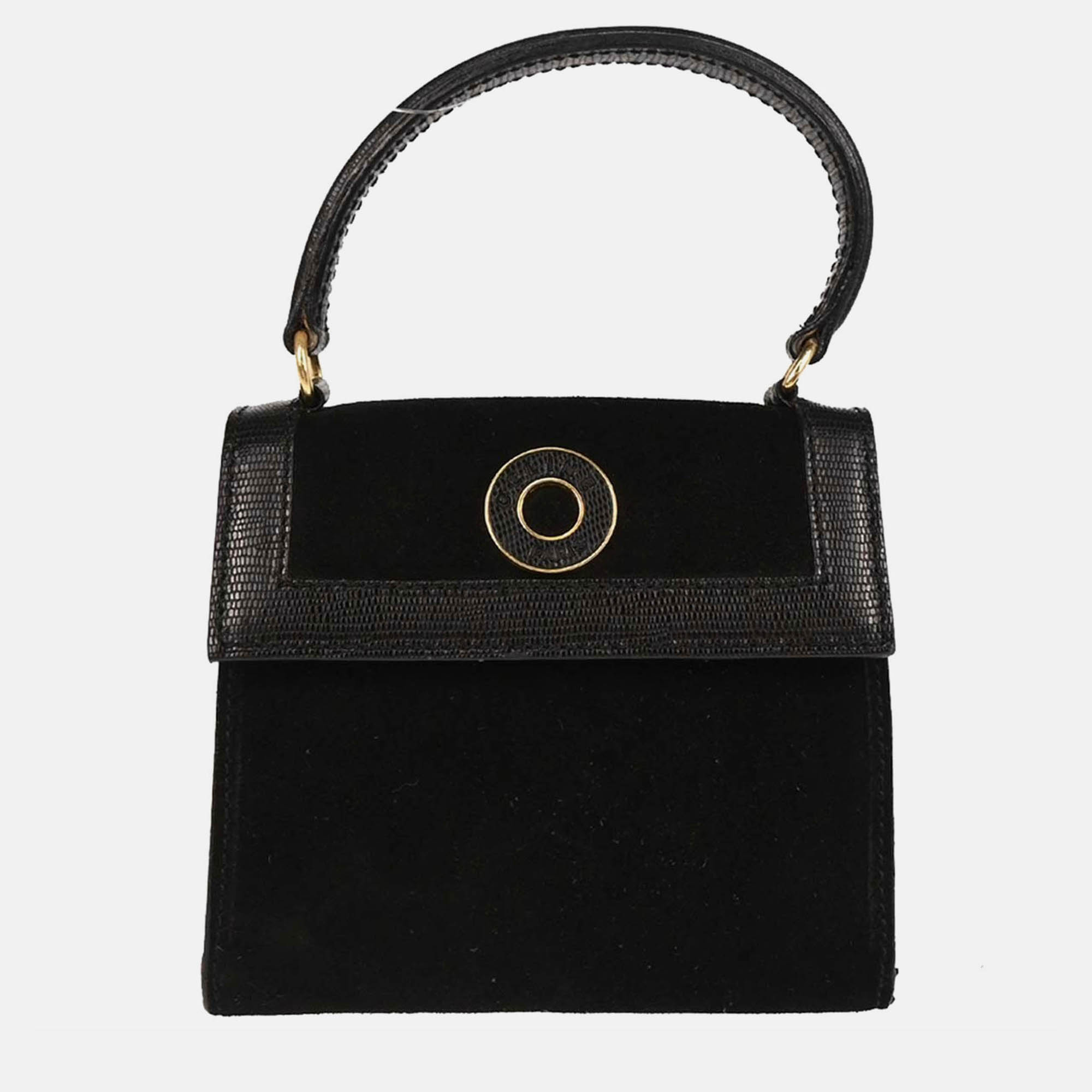 Pre-owned Celine Black Suede Embossed Leather Handbag