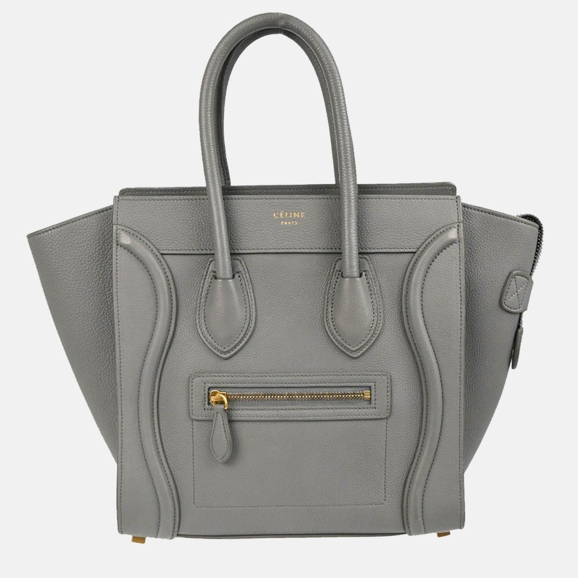 

Celine Gray Leather Micro Luggage Tote Bag, Grey