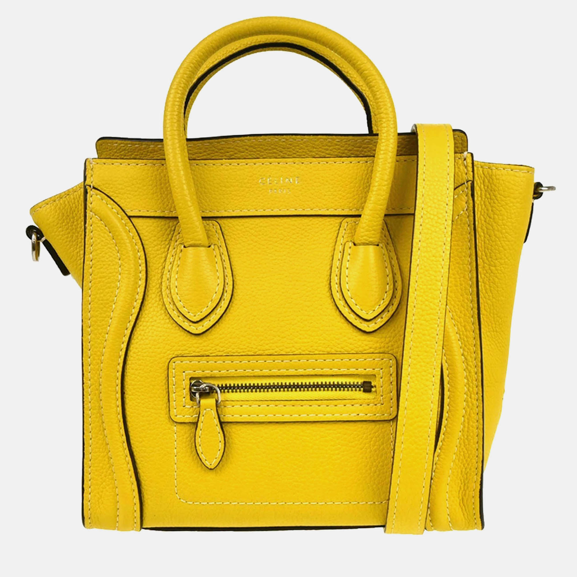 

Celine Yellow Leather Nano Luggage Tote Bag