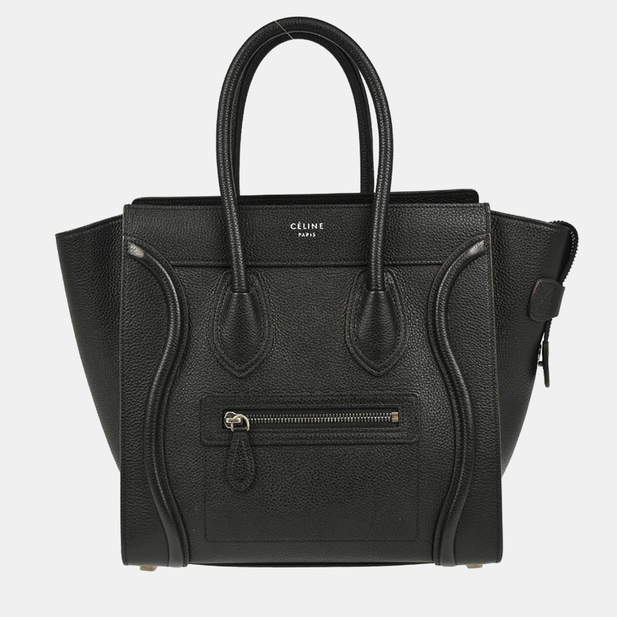 

Celine Black Leather Micro Luggage Tote Bag