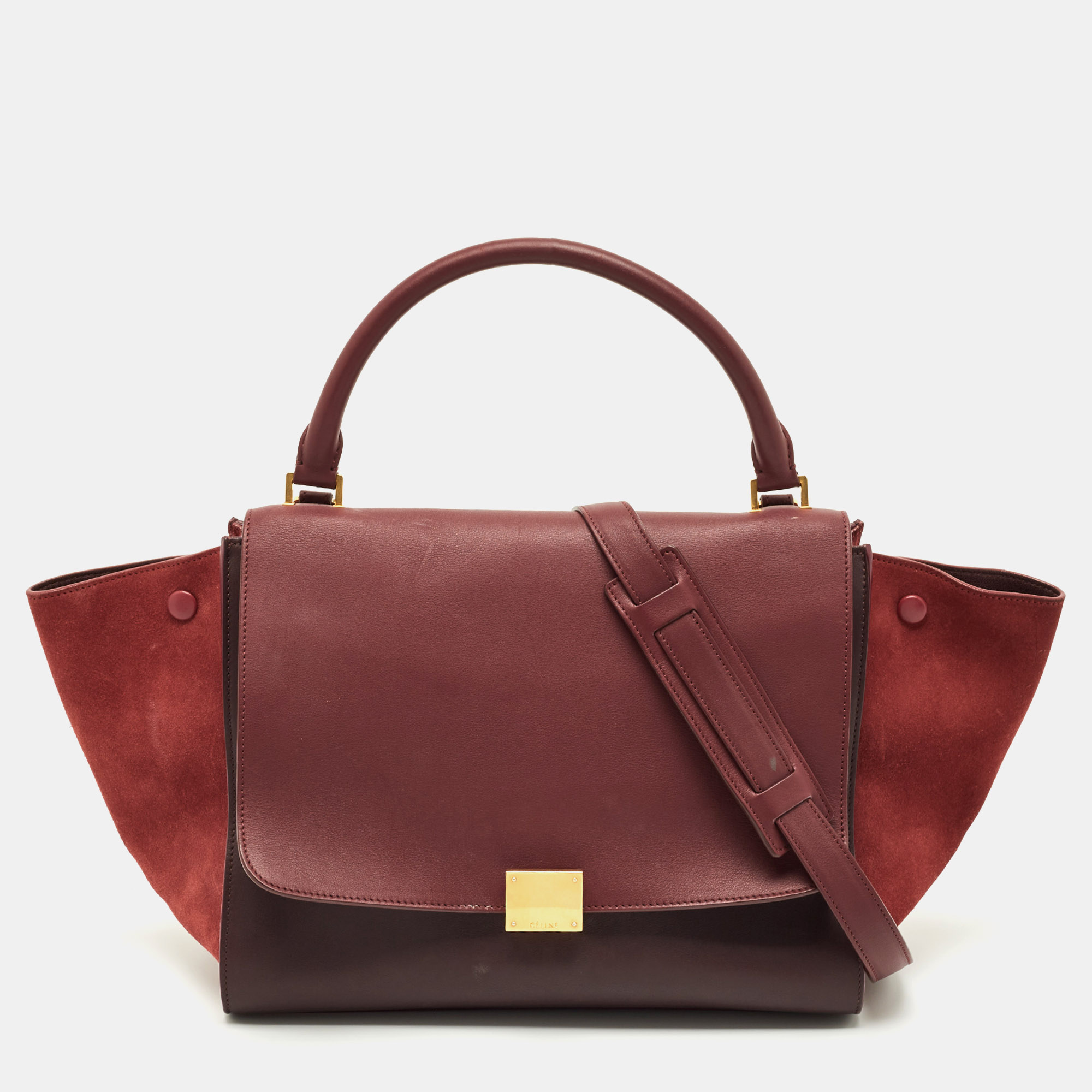 

Celine Burgundy/Red Leather and Suede Medium Trapeze Top Handle Bag