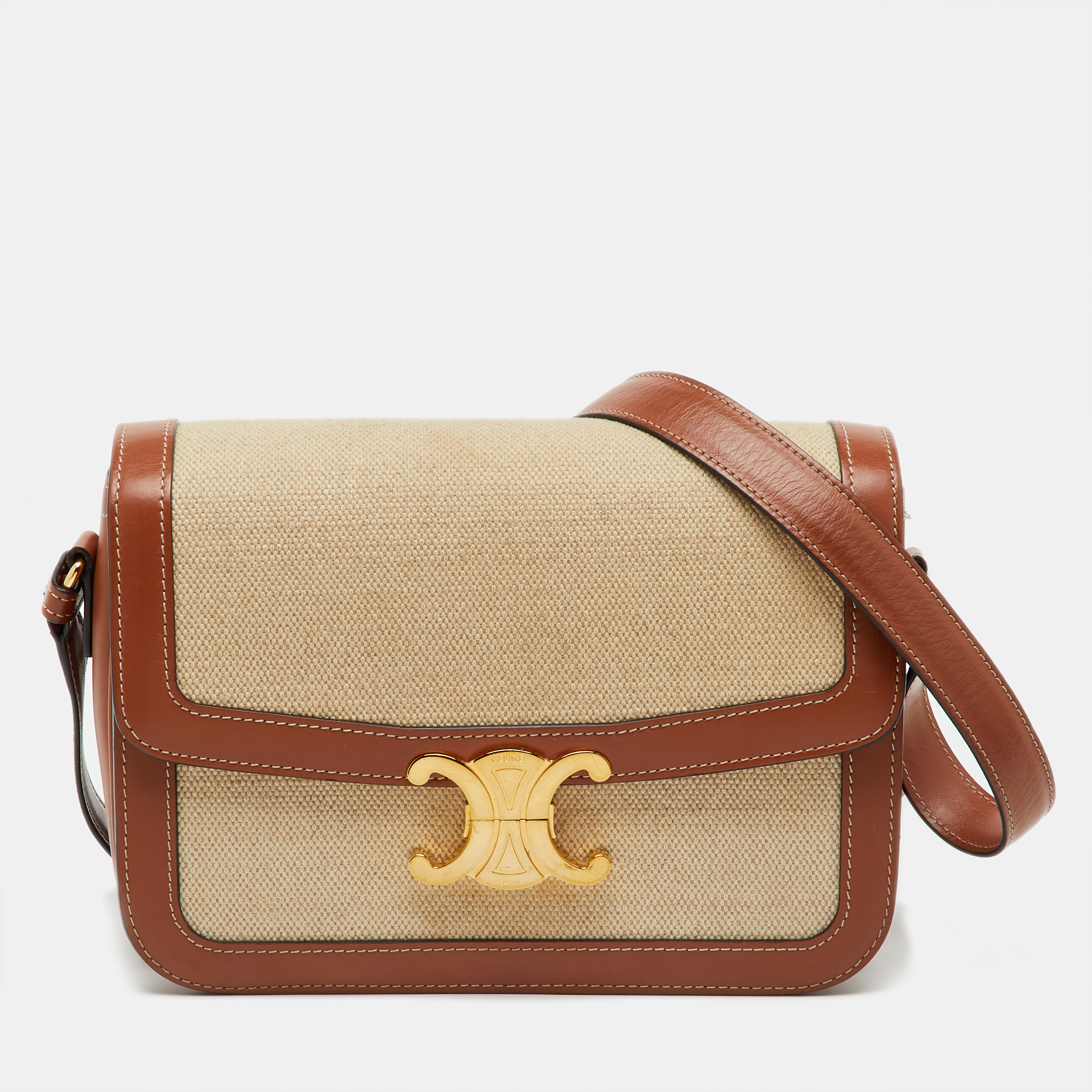 

Celine Beige/Tan Canvas and Leather Triomphe Shoulder Bag