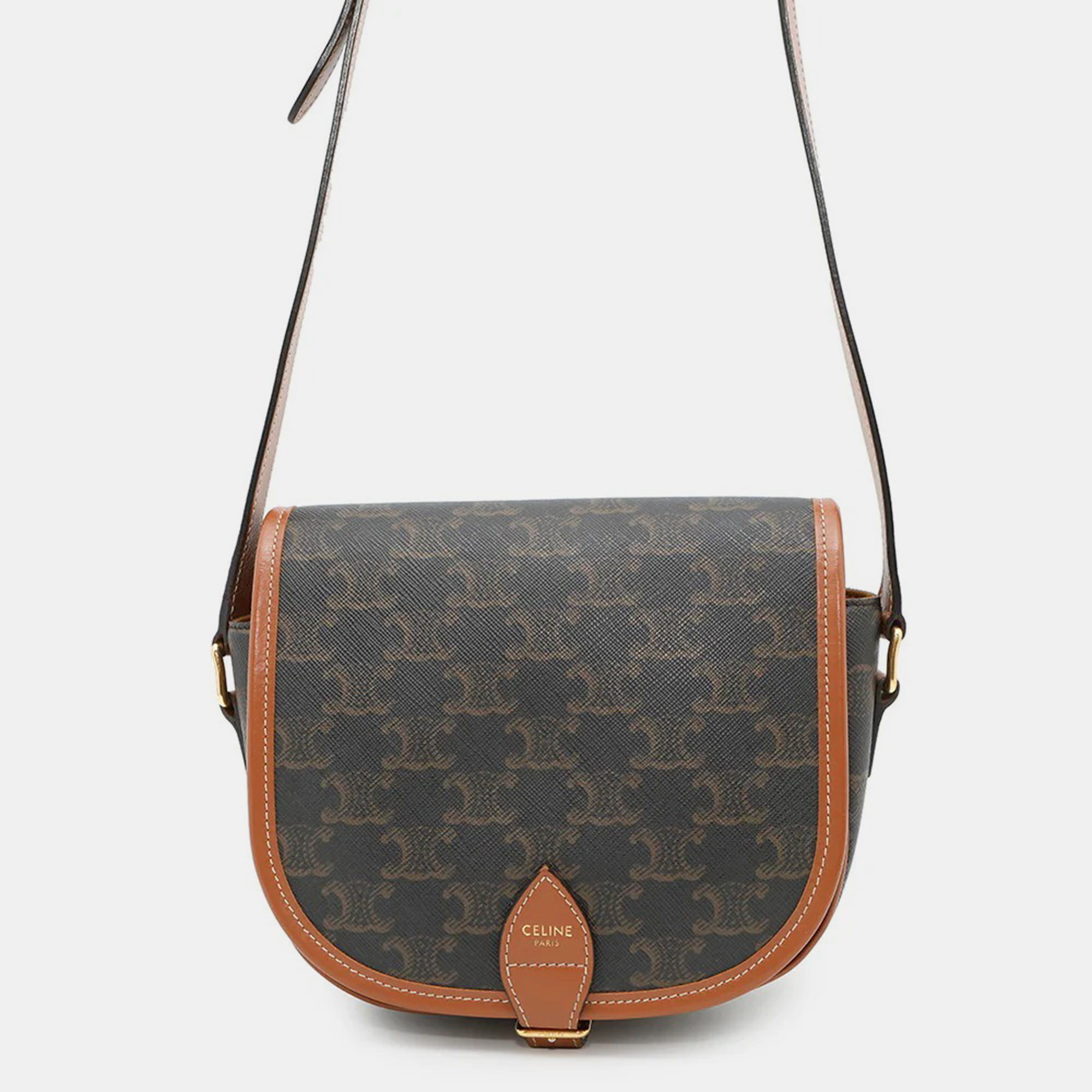 

Celine Triomphe Folco Medium Brown Pvc Leather Shoulder Bag