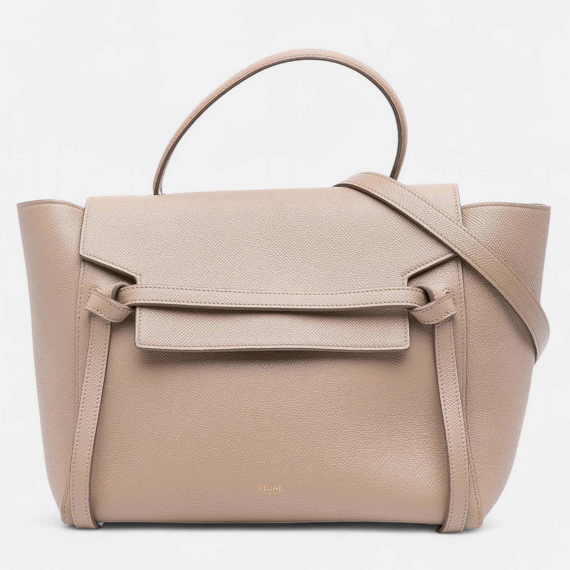 Celine Beige Brown Mini Grained Calfskin Belt Bag