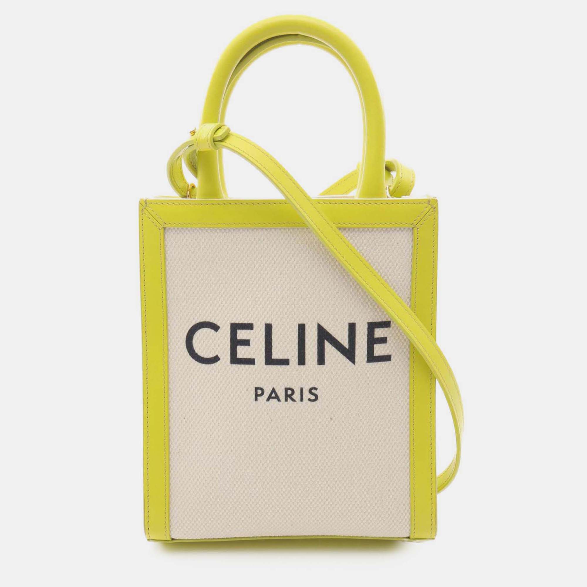 

Celine Beige Yellow Mini Canvas Vertical Cabas Tote