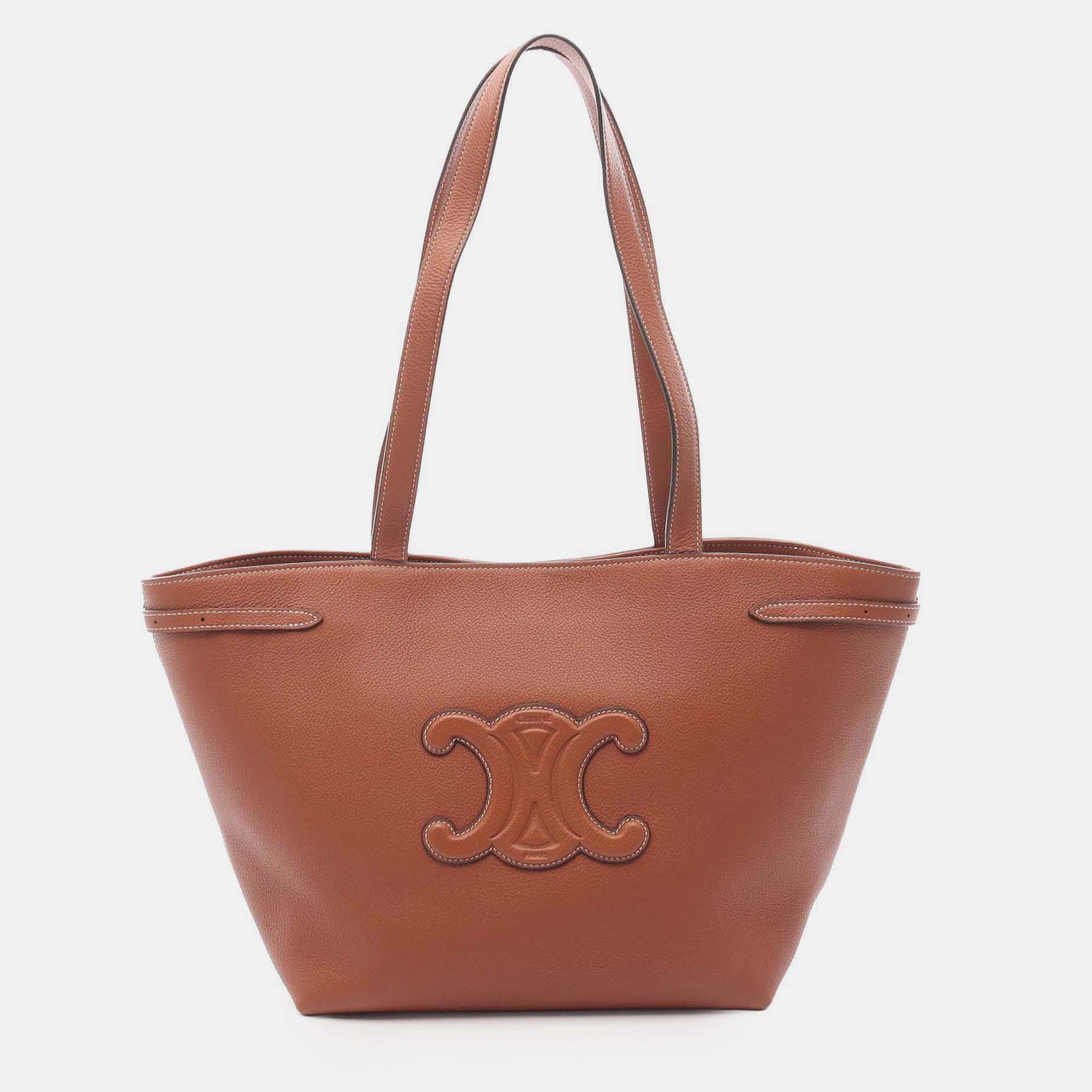 

Celine Brown Small Calfskin Cabas Cuir Triomphe Anais Tote
