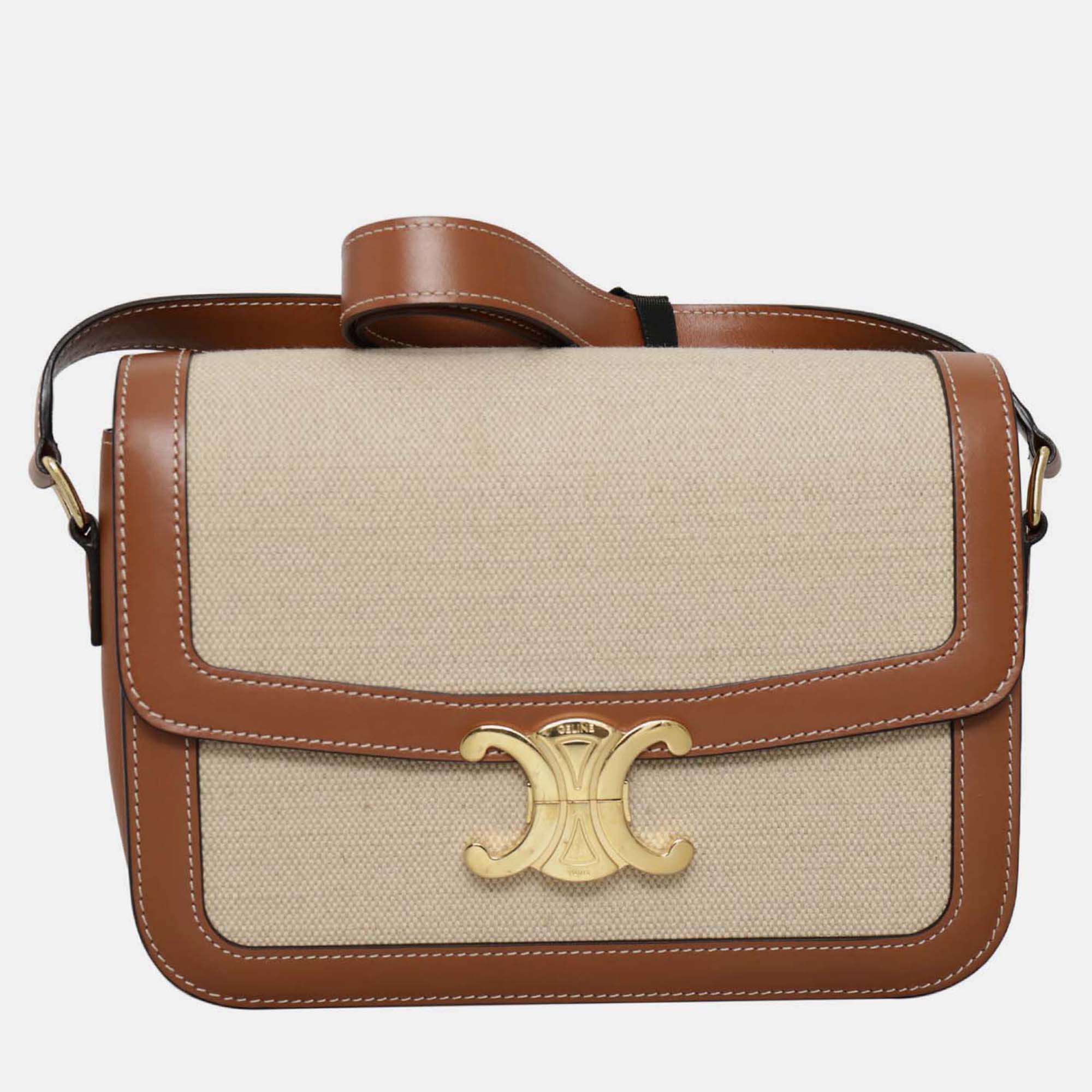 

Celine Classique Canvas/Leather Triomphe Crossbody Bag, Beige