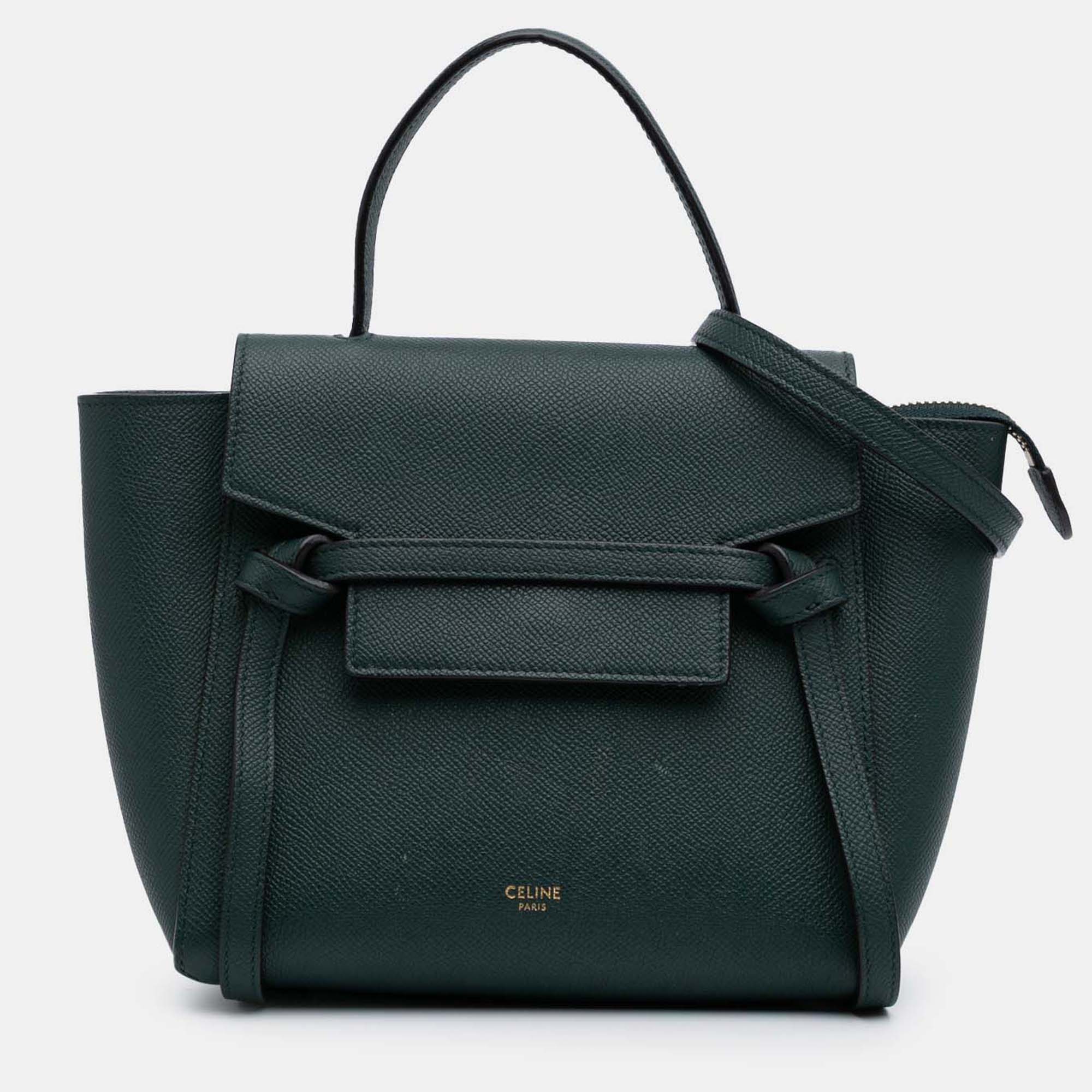 Celine Green Nano Grained Calfskin Belt Bag