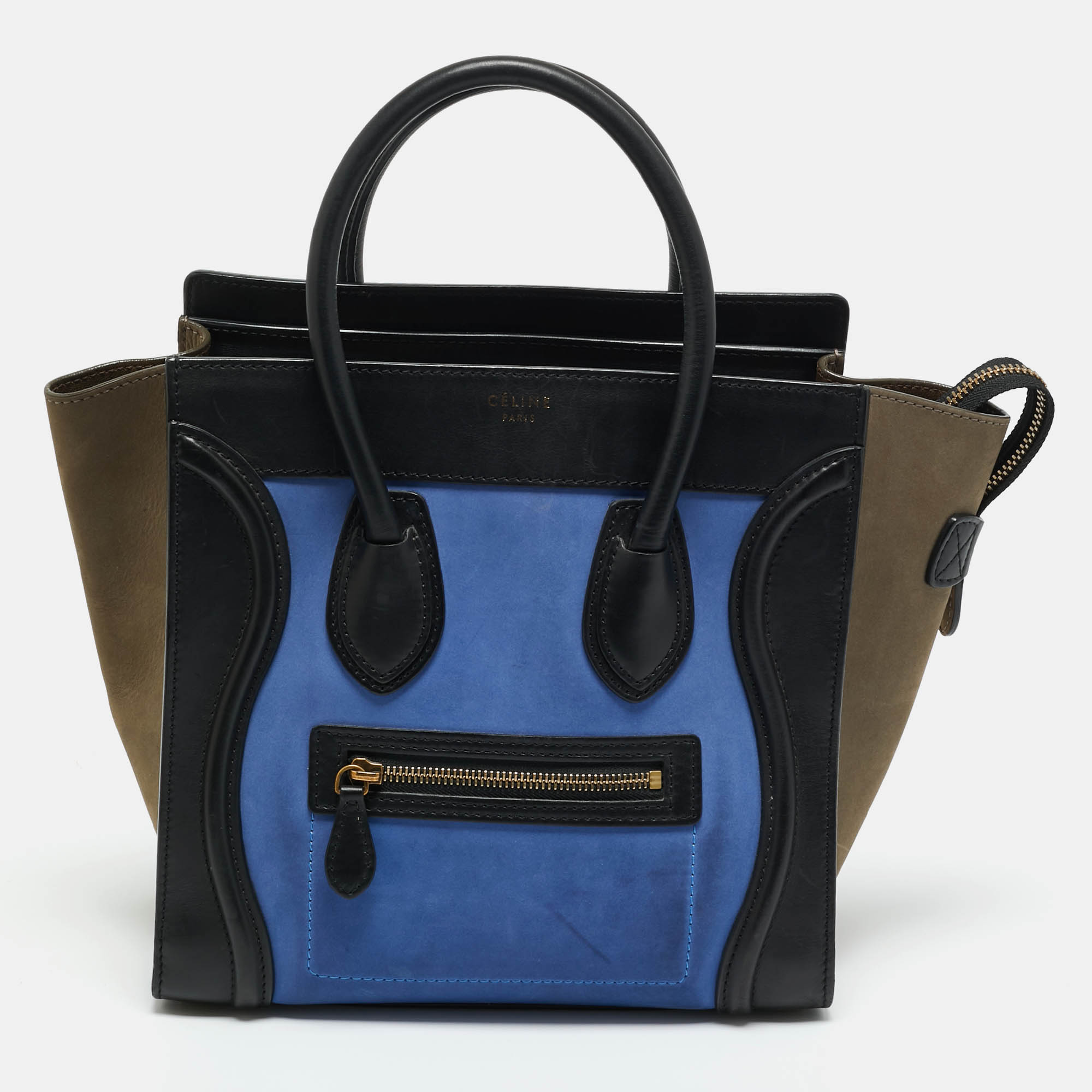 

Celine Tricolor Nubuck and Leather Micro Luggage Tote, Multicolor