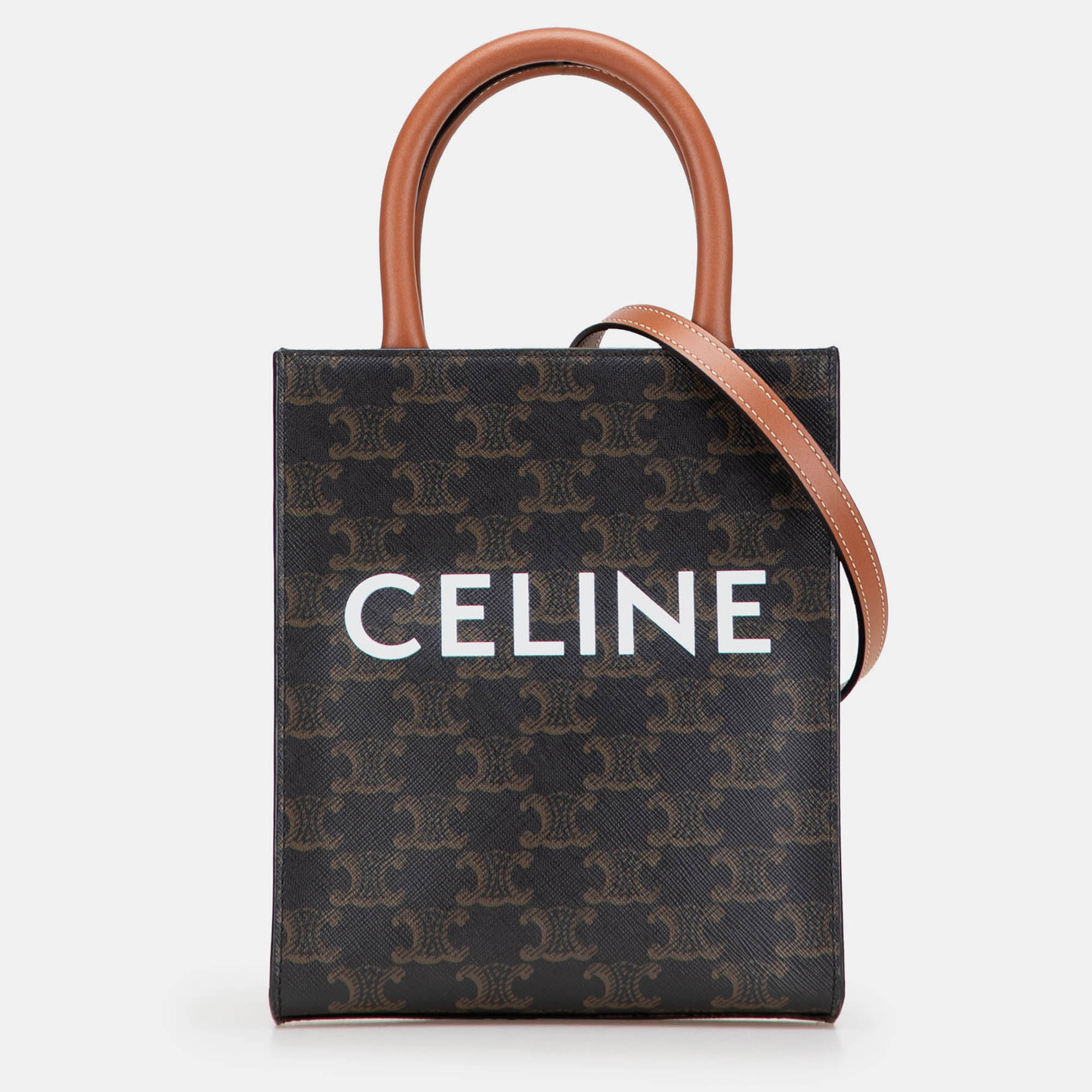Pre-owned Celine Brown Mini Triomphe Coated Canvas Vertical Cabas Satchel