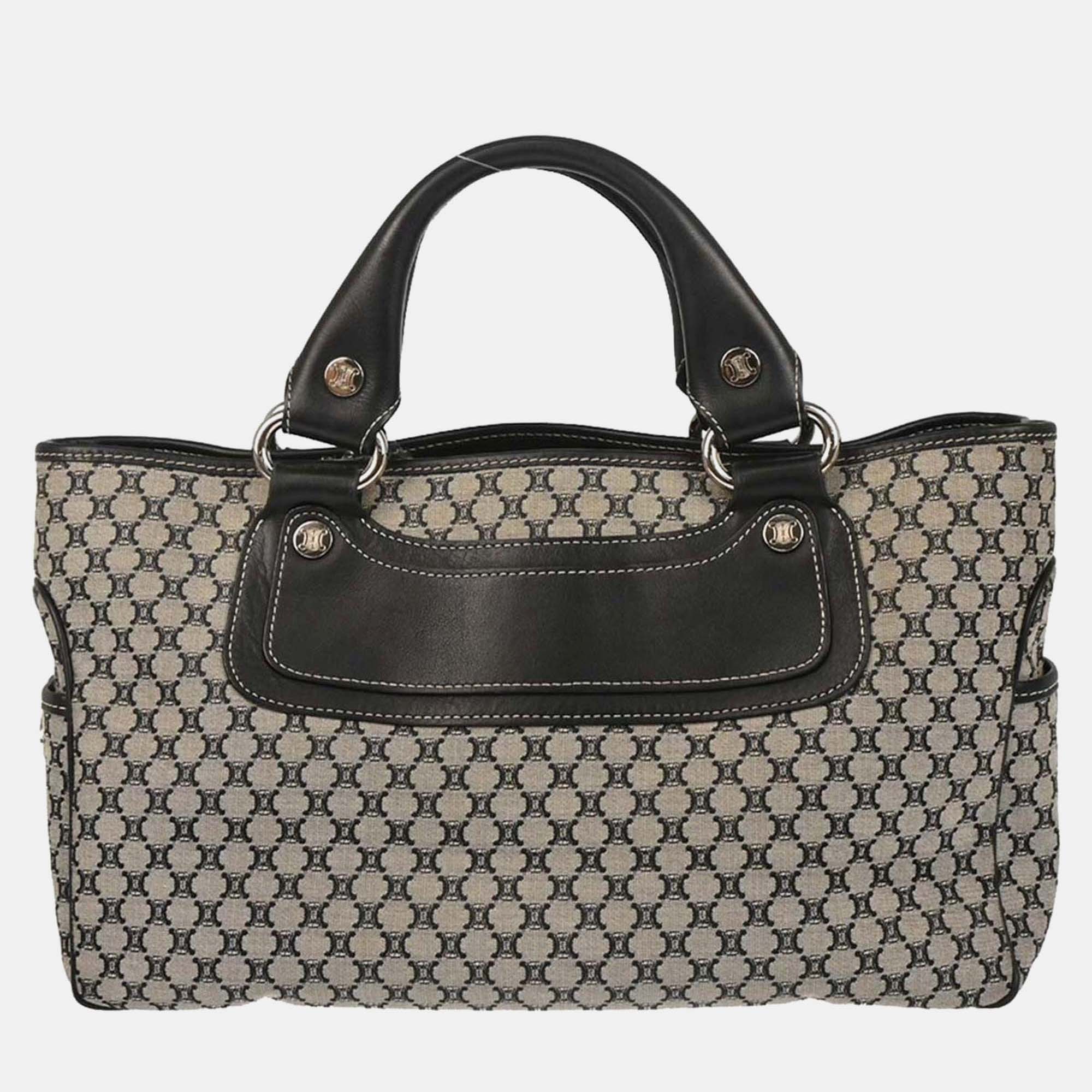 Pre-owned Celine Gray Canvas Macadam Boogie Tote Handbag In Black