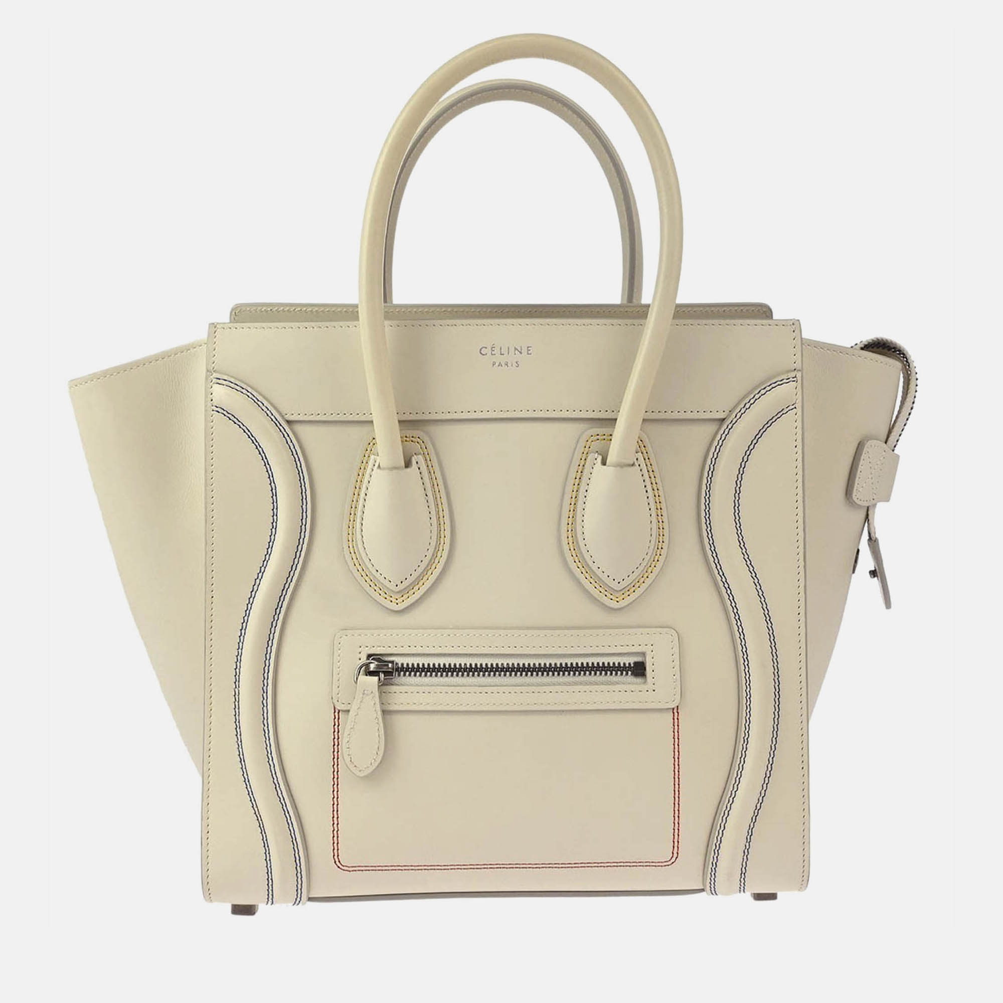 

Celine White Leather Micro Luggage Tote Bag