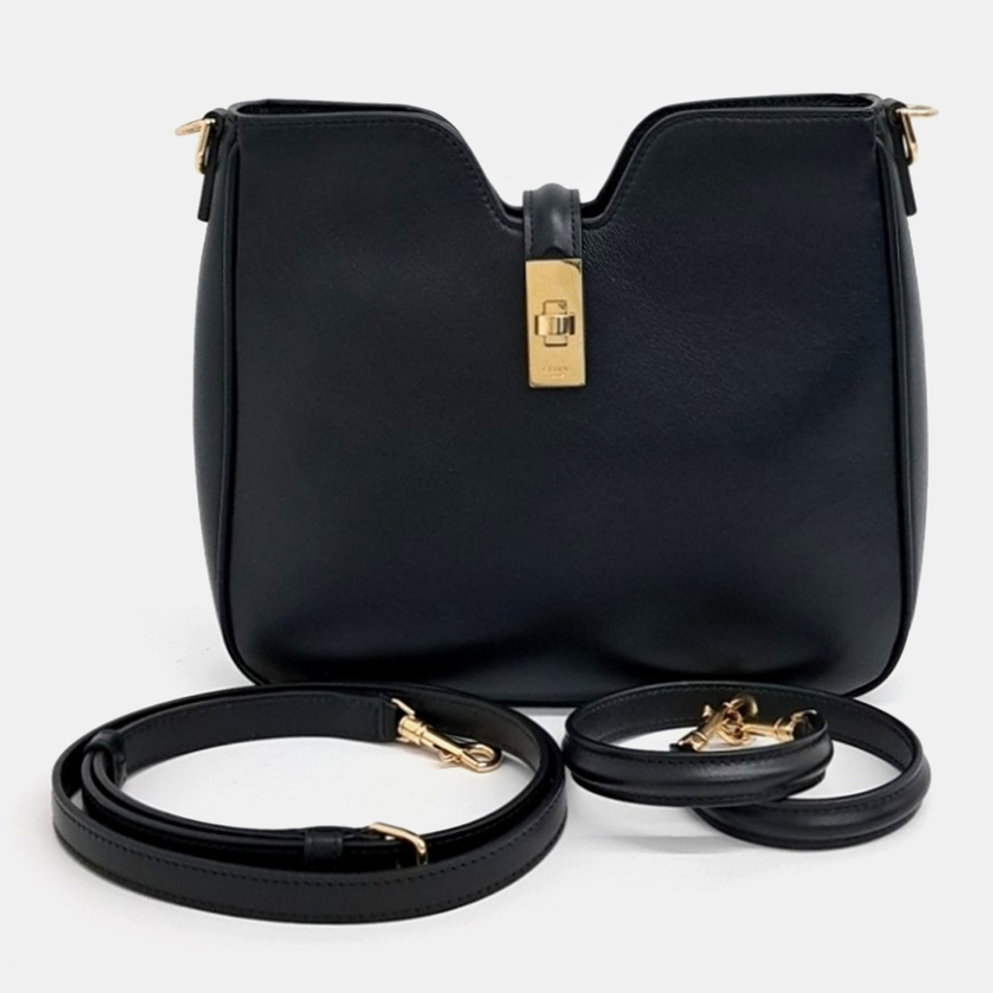 

Celine Small Black Leather Soft 16 Bag