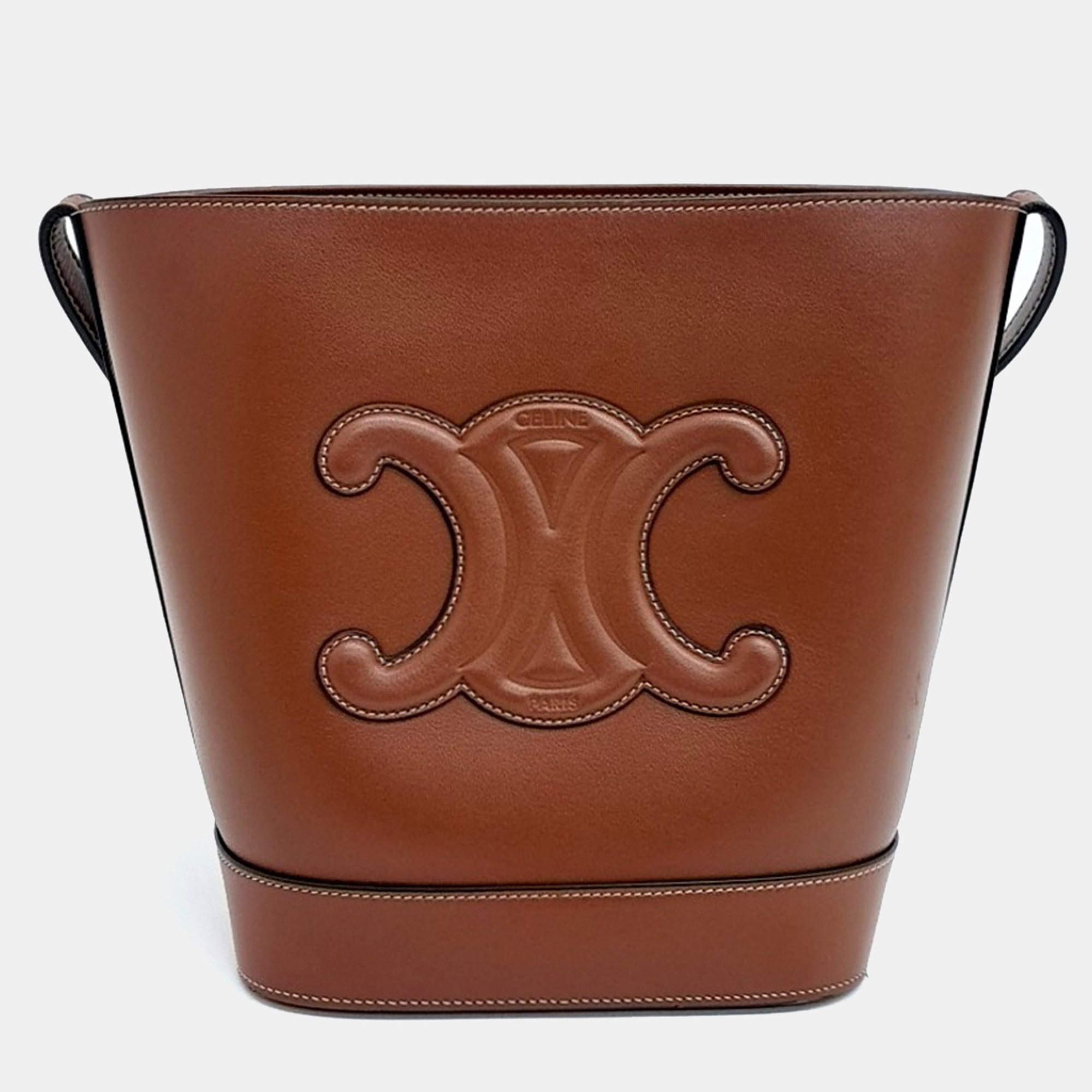 

Celine Brown Leather Triumph Bucket Bag Small